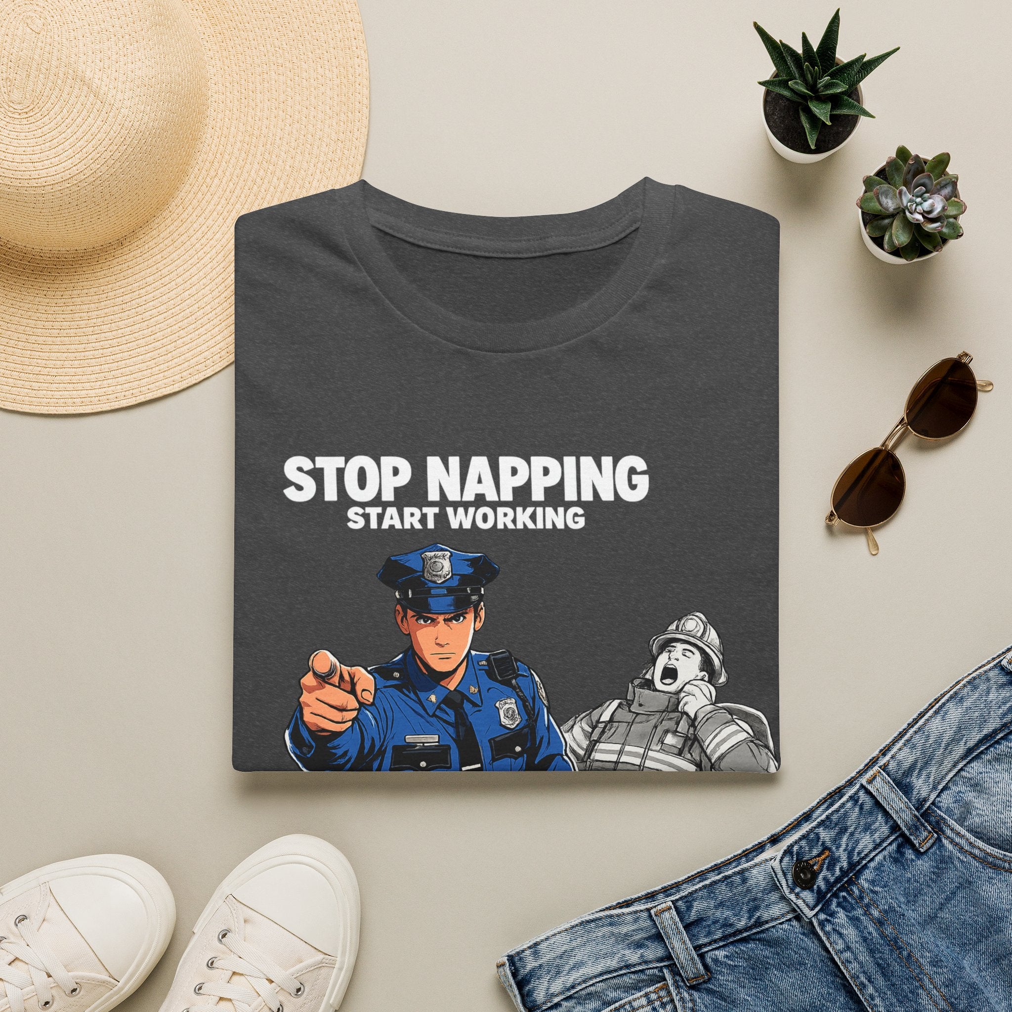 Stop Napping Start Working | Funny Cop vs Firefighter Shirt