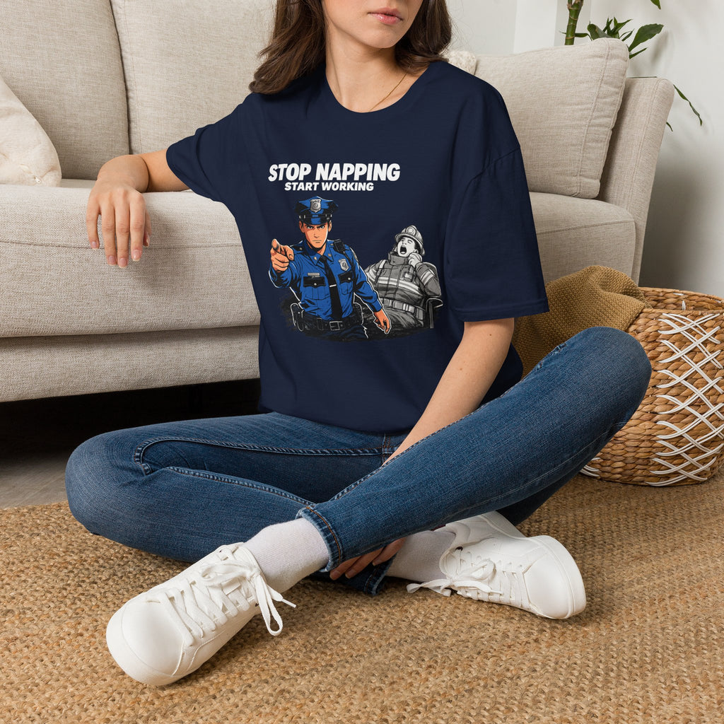 Stop Napping Start Working | Funny Cop vs Firefighter Shirt