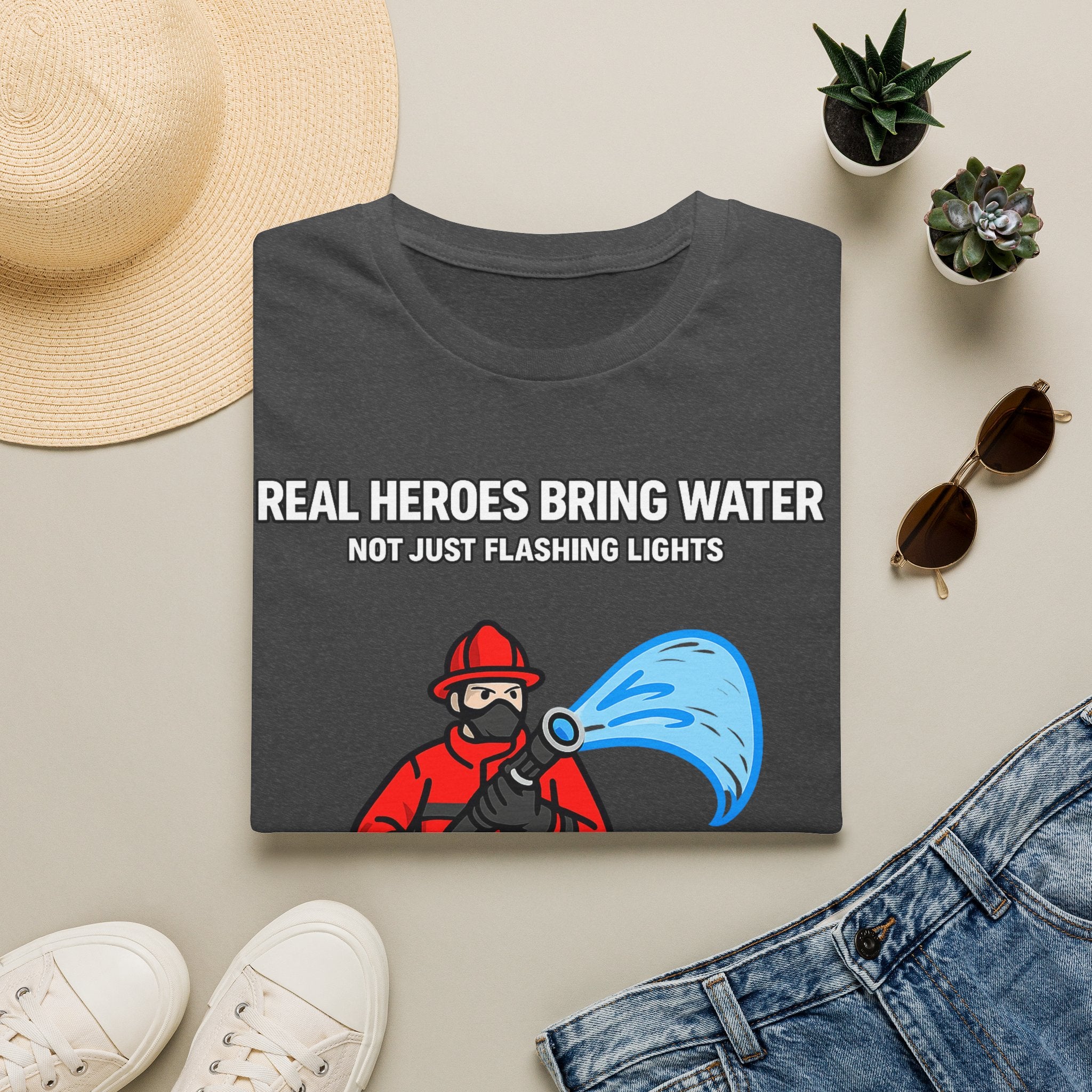Real Heroes Bring Water Not Just Flashing Lights | Firefighter Humor Shirt