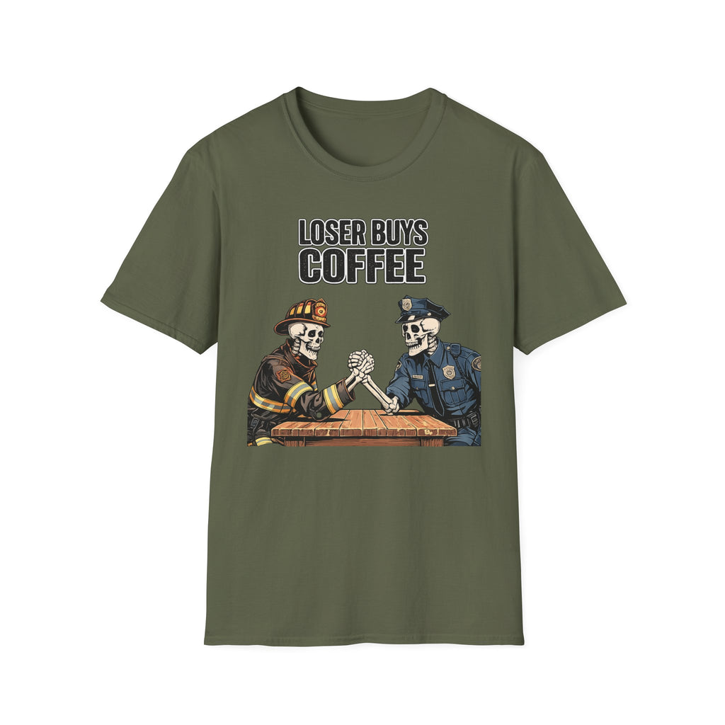 Loser Buys Coffee | Funny Police vs Firefighter Shirt