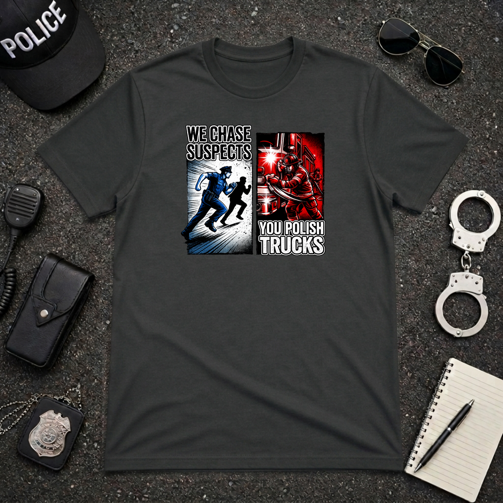 We Chase Suspects You Polish Trucks | Police vs Firefighter Humor Shirt