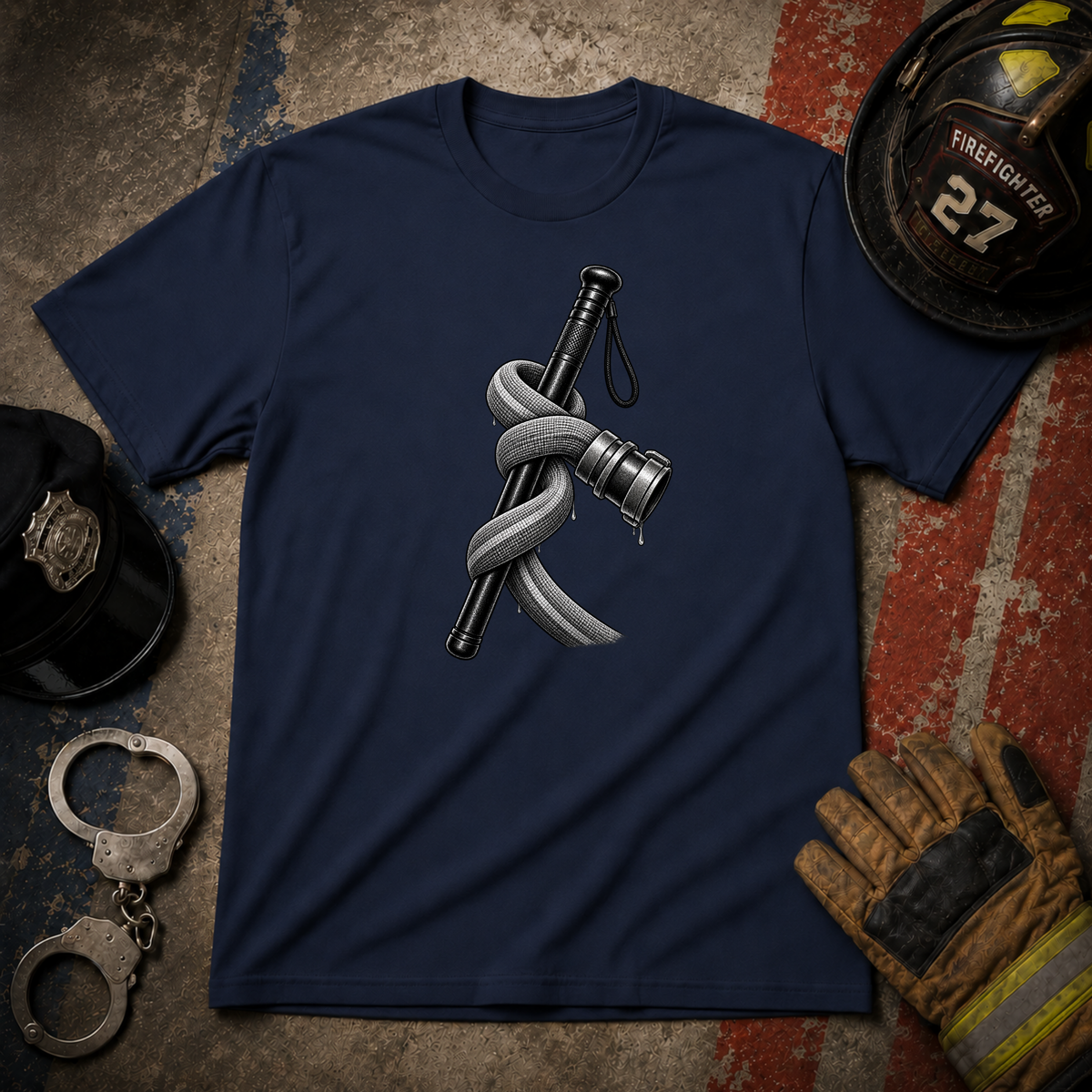 Police Baton vs Firefighter Hose T-Shirt