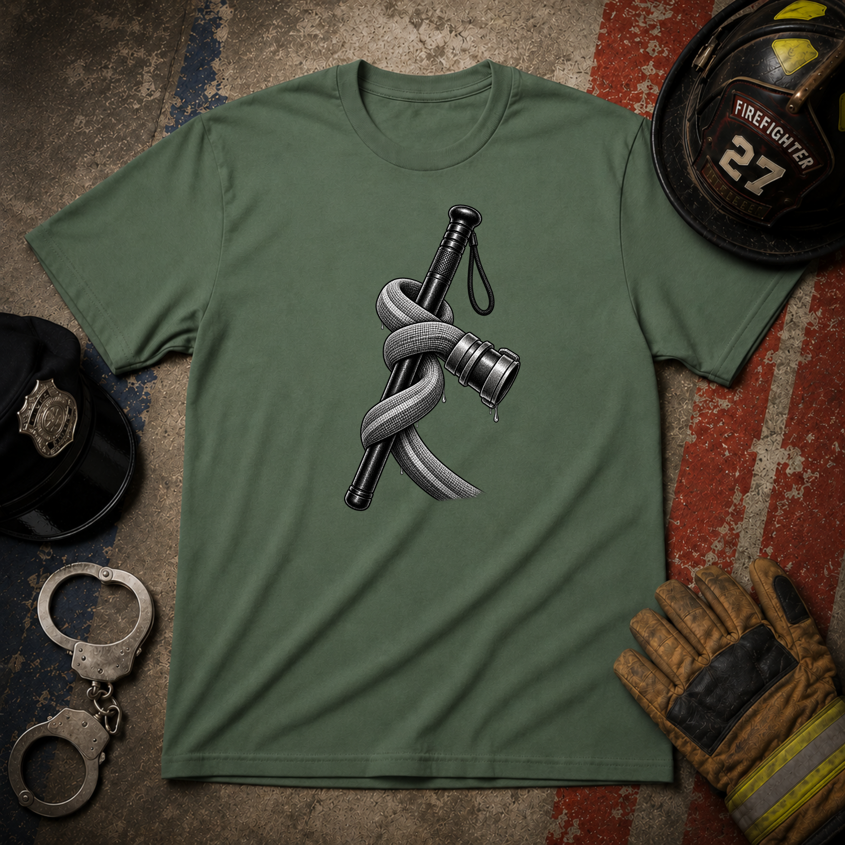 Police Baton vs Firefighter Hose T-Shirt