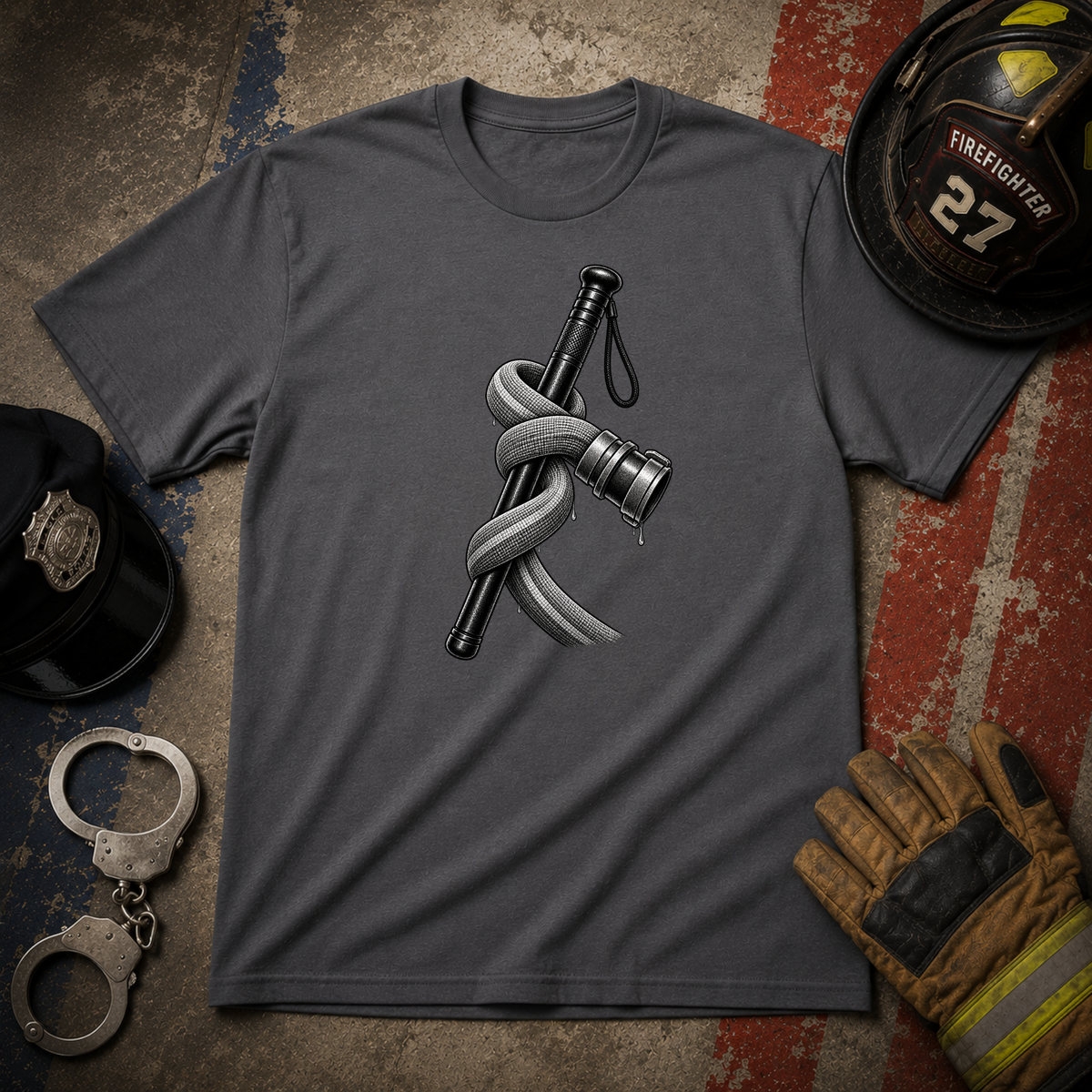 Police Baton vs Firefighter Hose T-Shirt