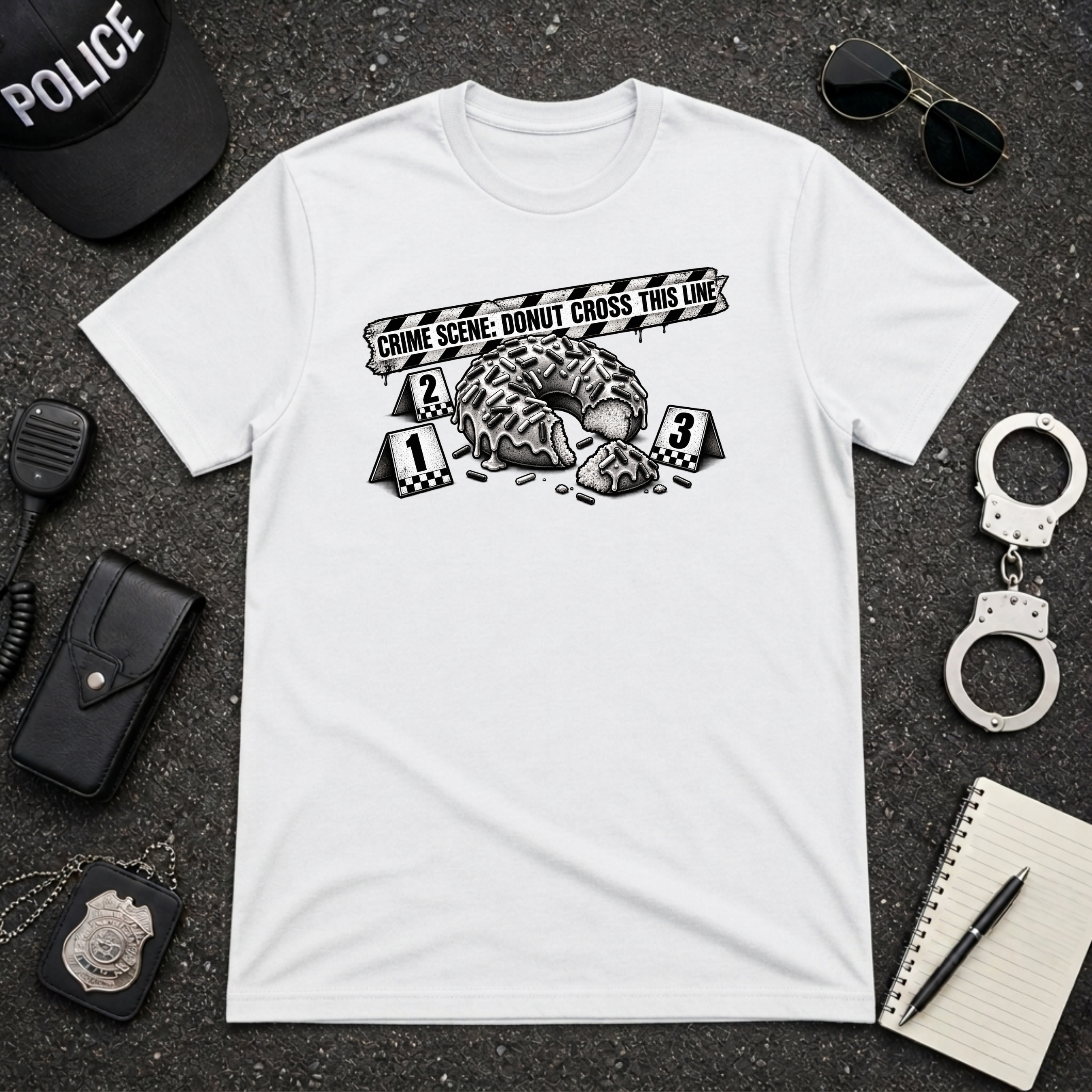 Donut Crime Scene Funny Police Officer T-Shirt
