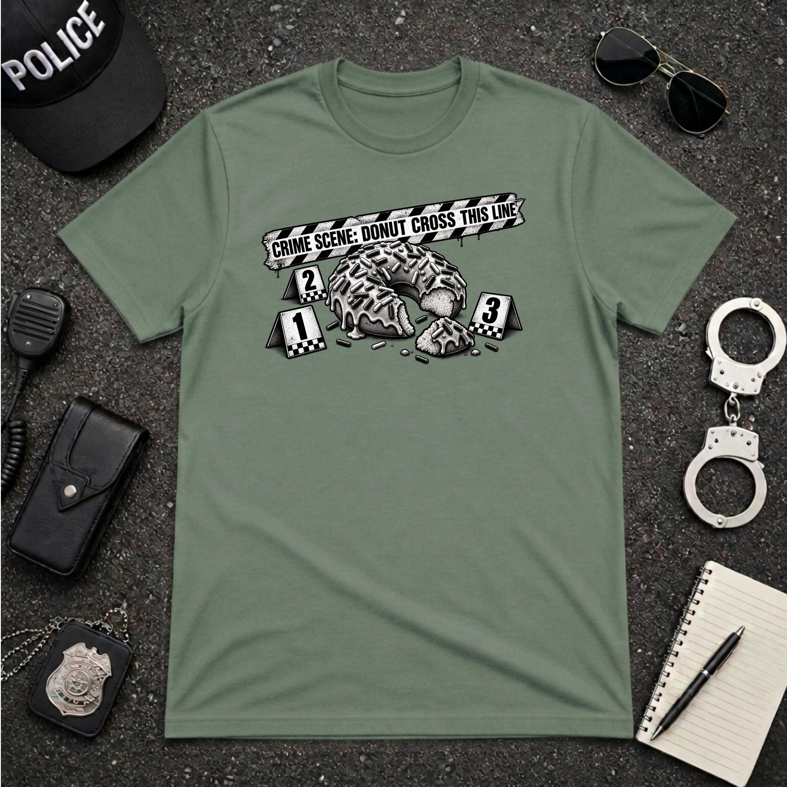 Donut Crime Scene Funny Police Officer T-Shirt