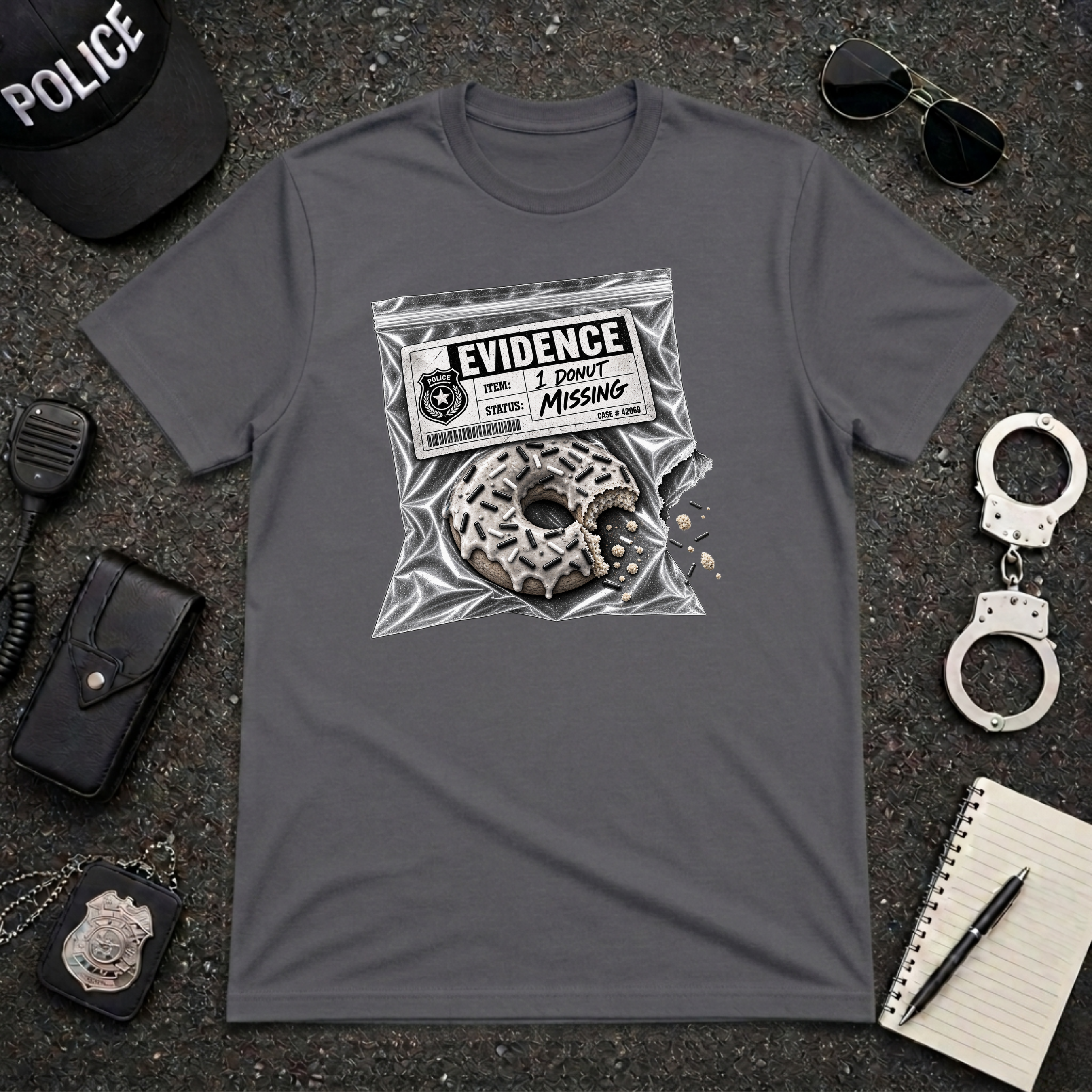 Donut Evidence Bag Funny Police Officer T-Shirt