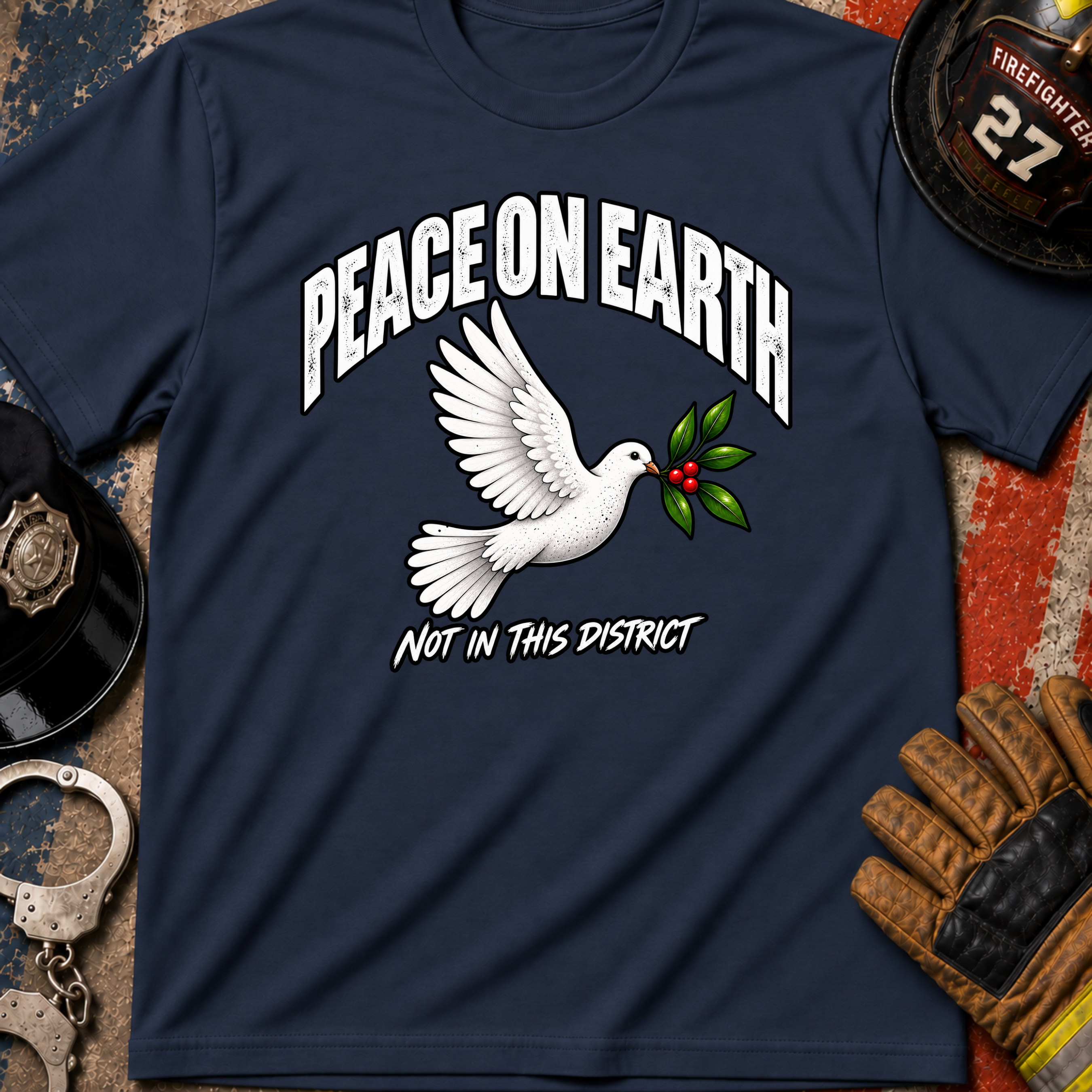 Peace on Earth Not in This District – Police & Firefighter Christmas Shirt