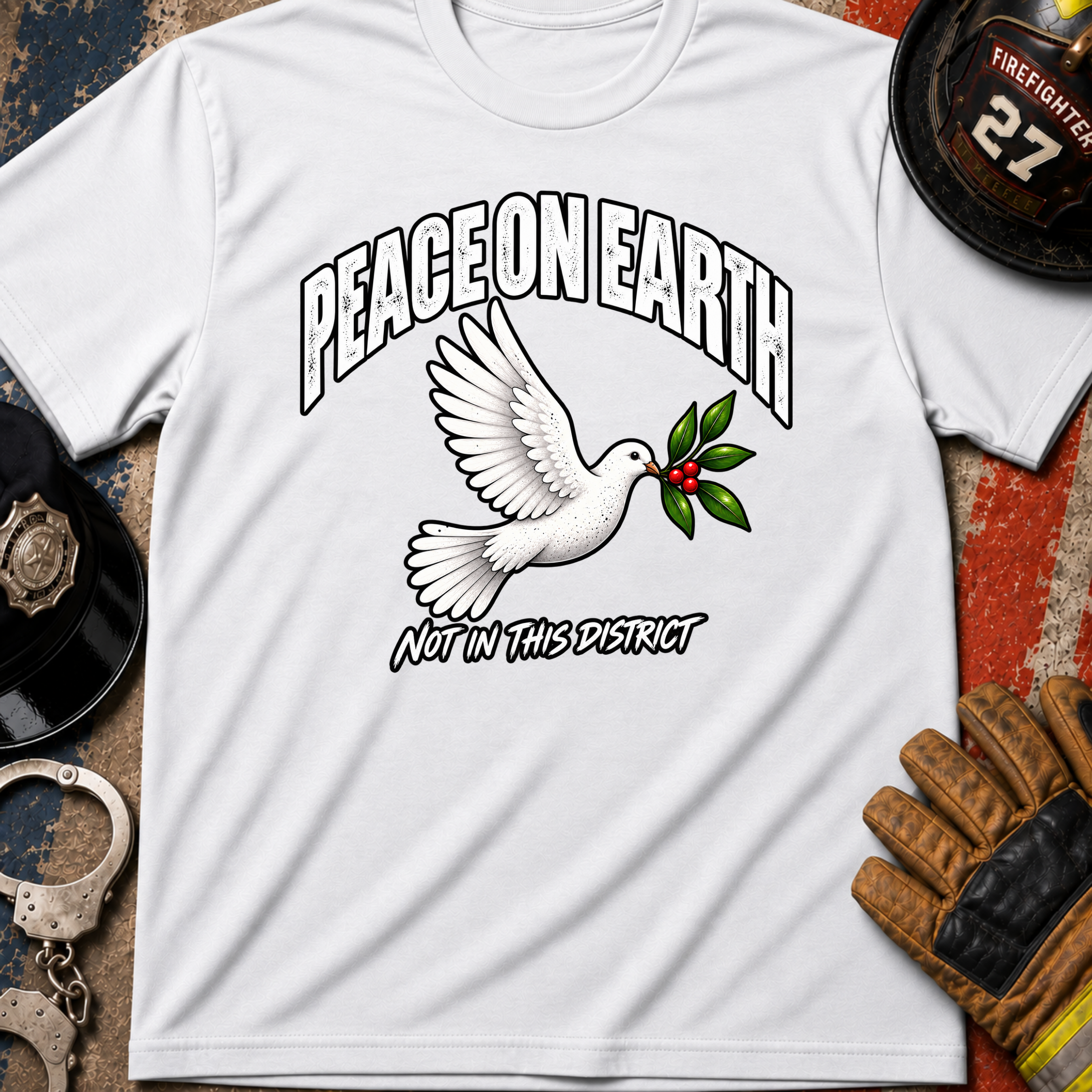 Peace on Earth Not in This District – Police & Firefighter Christmas Shirt