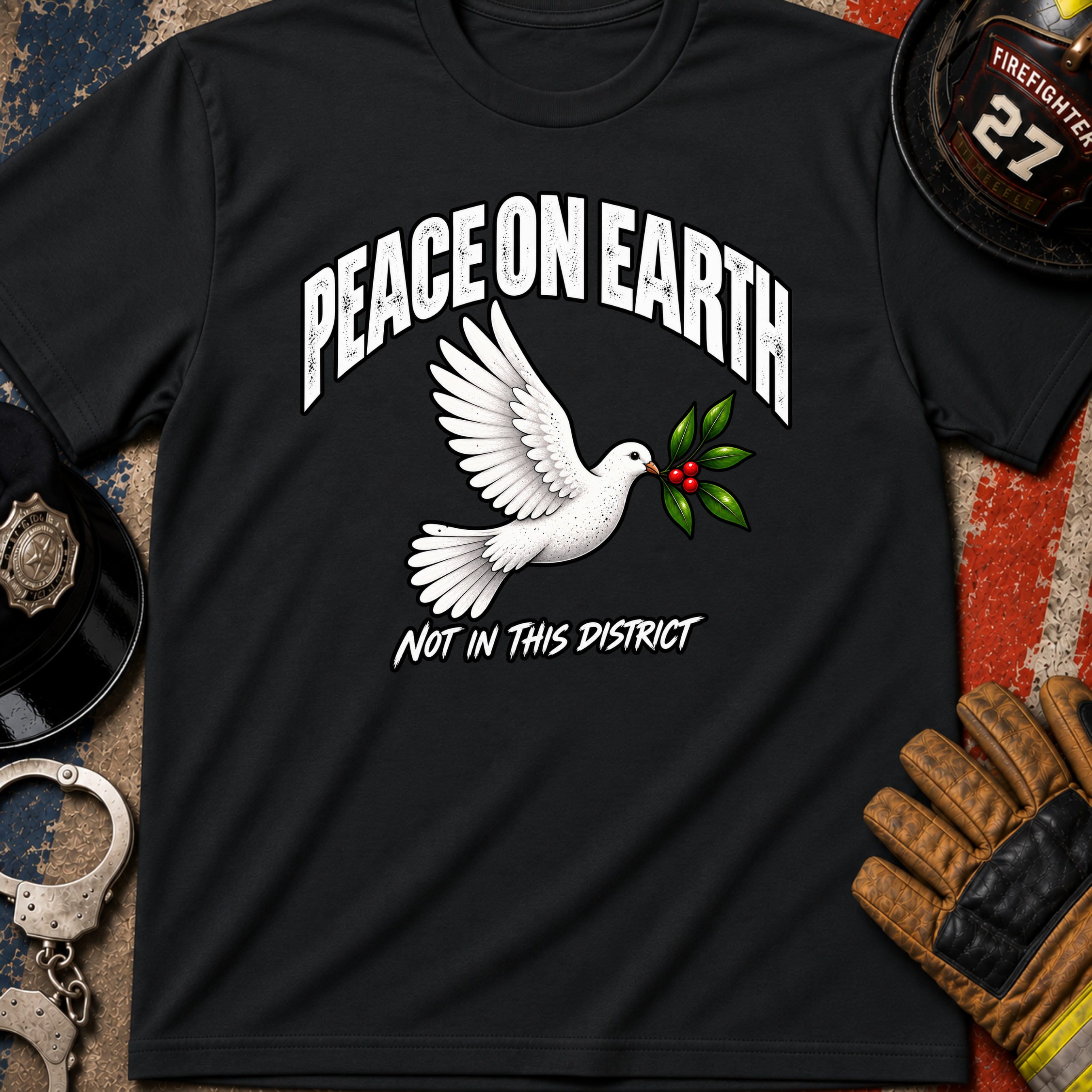 Peace on Earth Not in This District – Police & Firefighter Christmas Shirt
