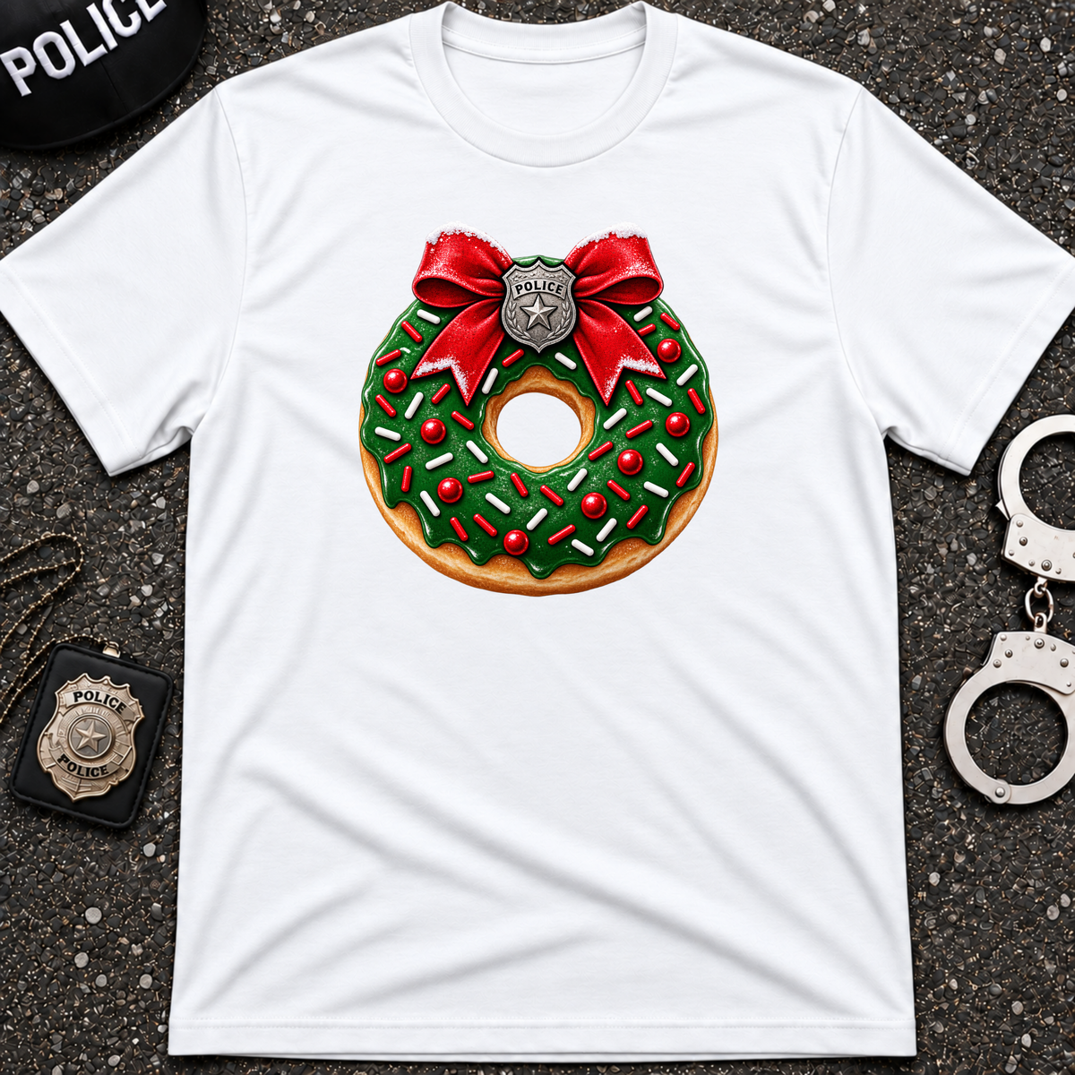 Police Christmas Donut Wreath – Funny Cop Holiday Shirt