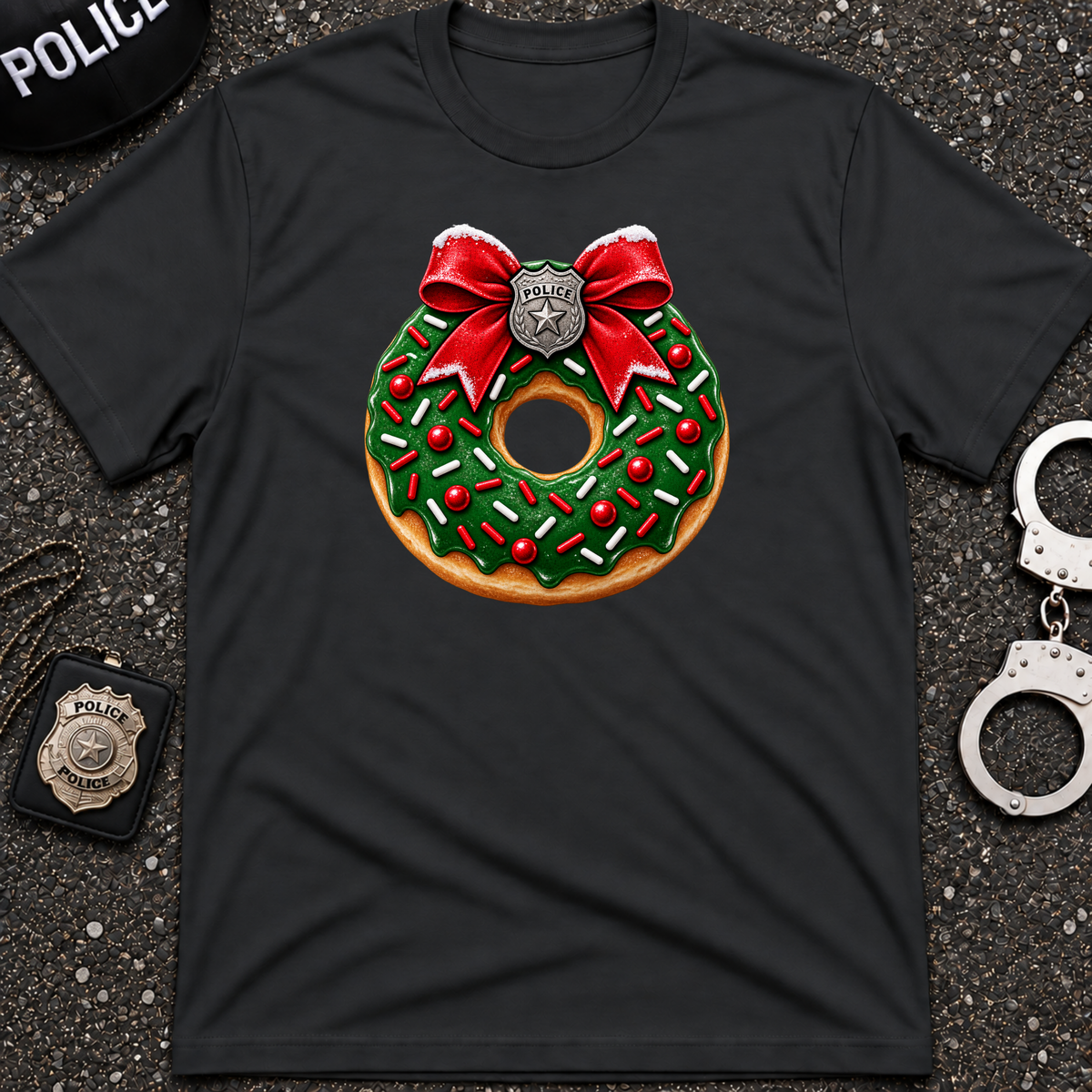 Police Christmas Donut Wreath – Funny Cop Holiday Shirt