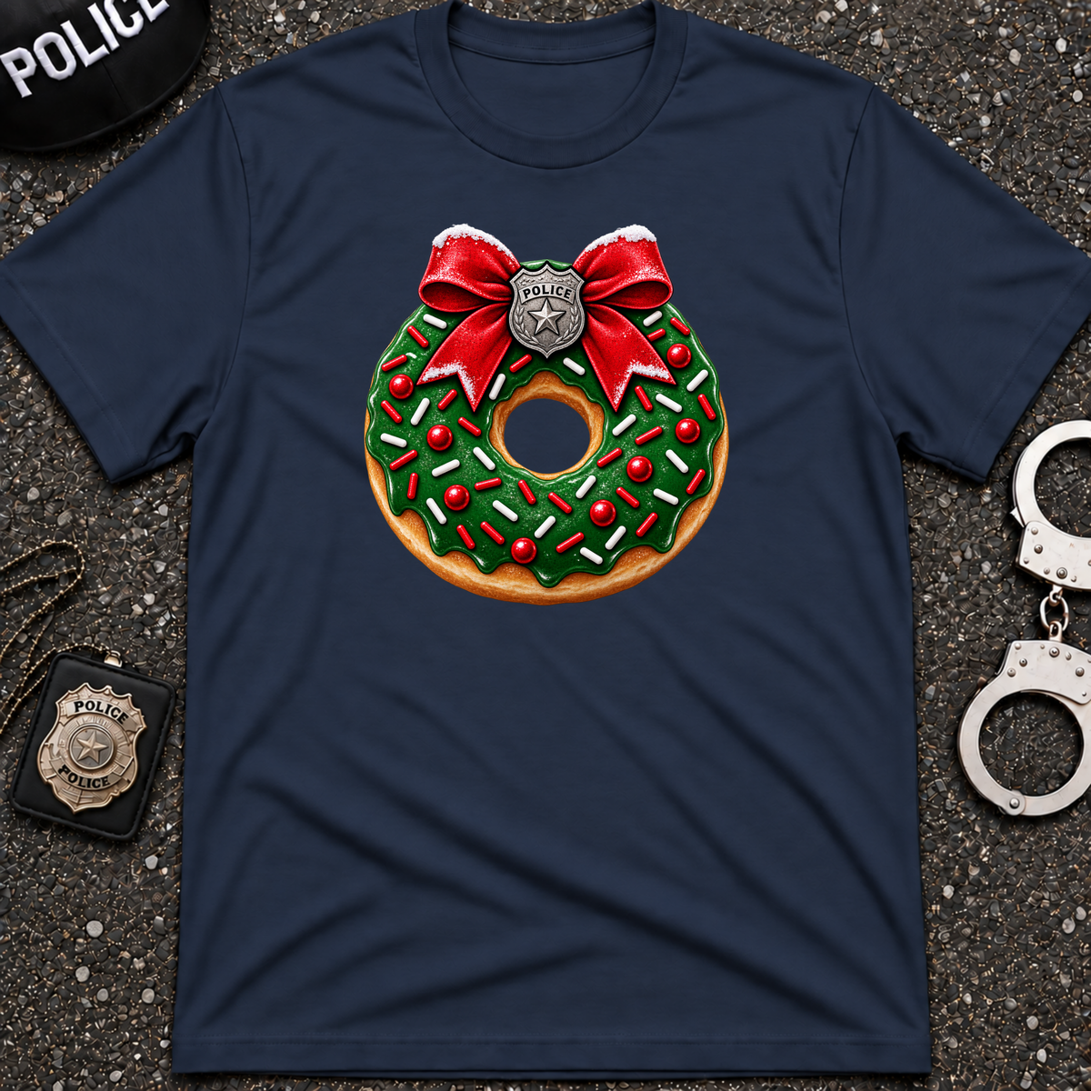 Police Christmas Donut Wreath – Funny Cop Holiday Shirt