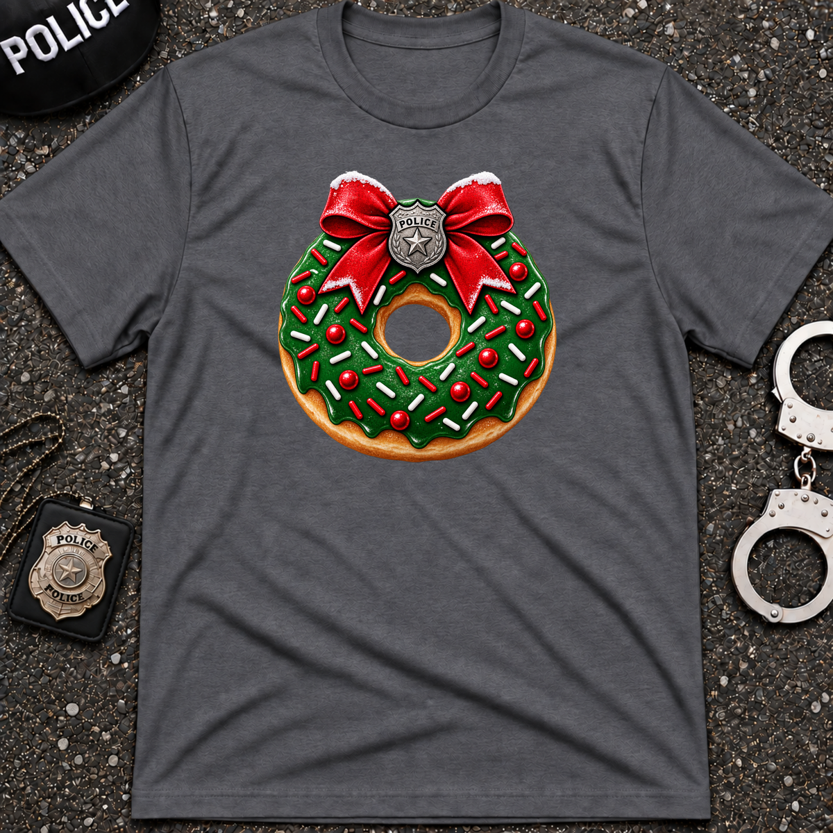 Police Christmas Donut Wreath – Funny Cop Holiday Shirt