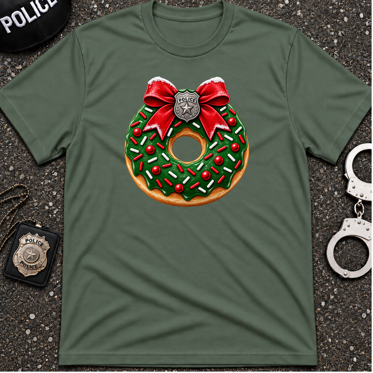 Police Christmas Donut Wreath – Funny Cop Holiday Shirt