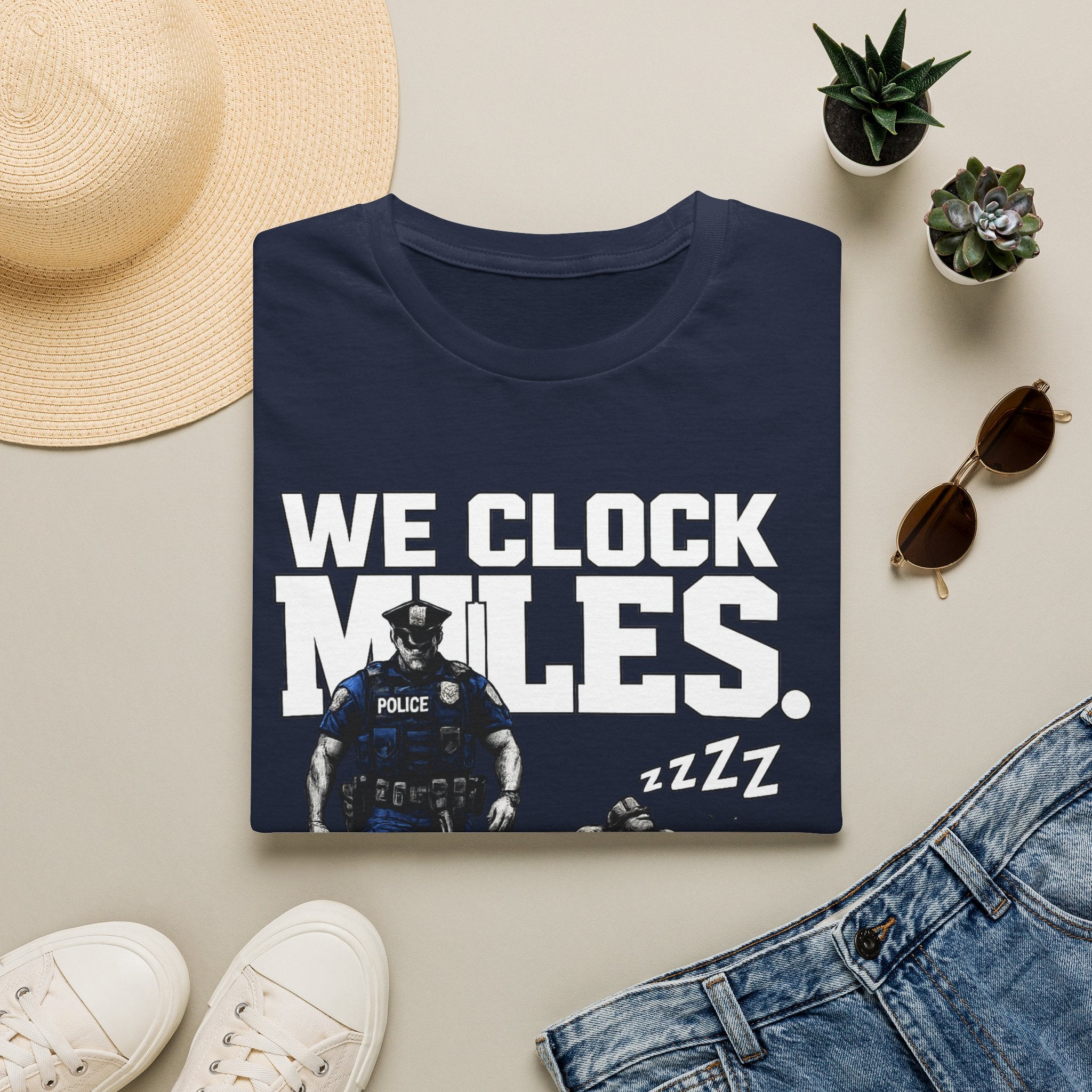 We Clock Miles You Clock Zzzz's | Funny Police vs Firefighter Shirt