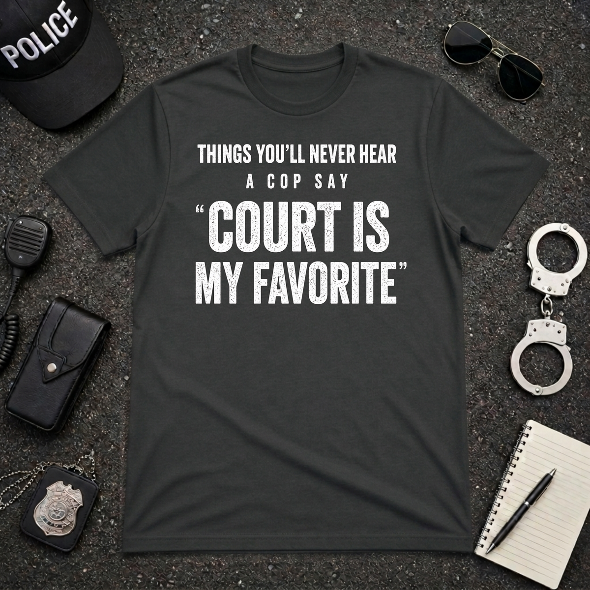 Things You'll Never Hear a Cop Say Court Is My Favorite Funny Police T-Shirt