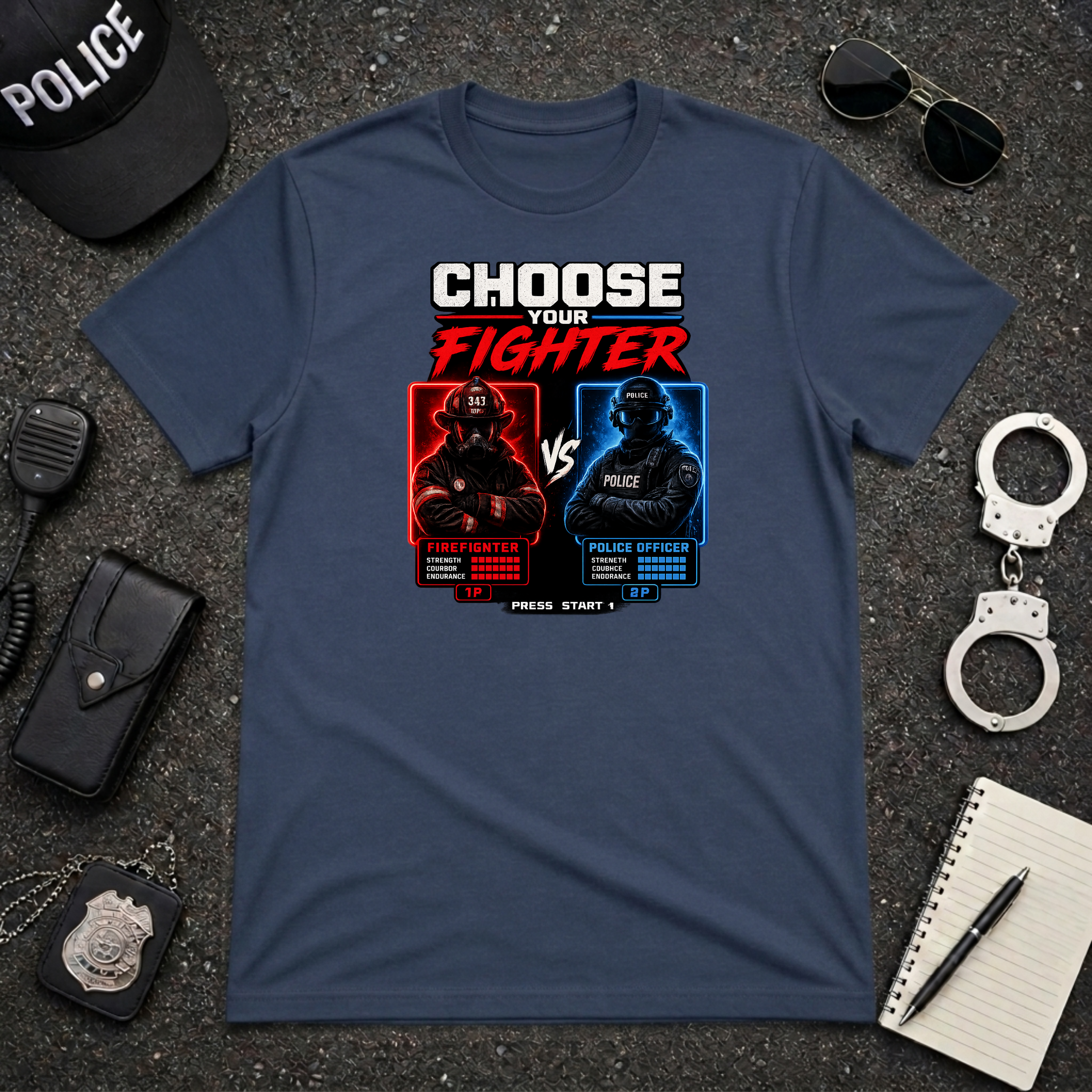 Choose Your Fighter | Firefighter vs Police Humor Shirt