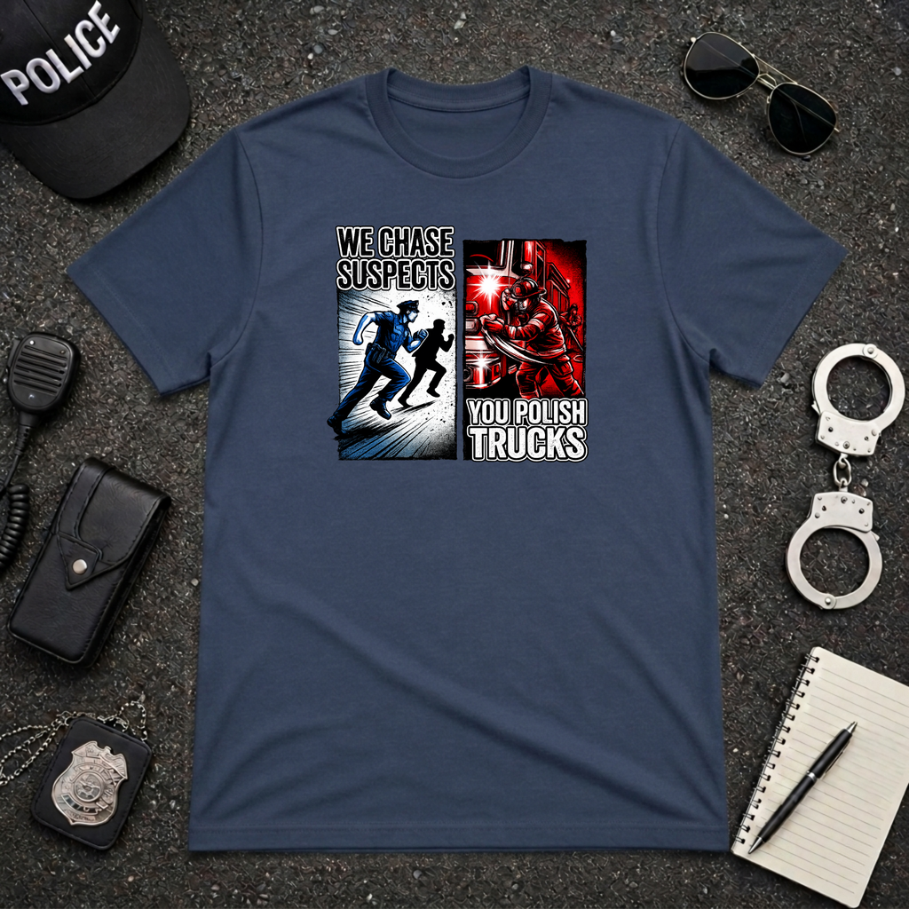 We Chase Suspects You Polish Trucks | Police vs Firefighter Humor Shirt