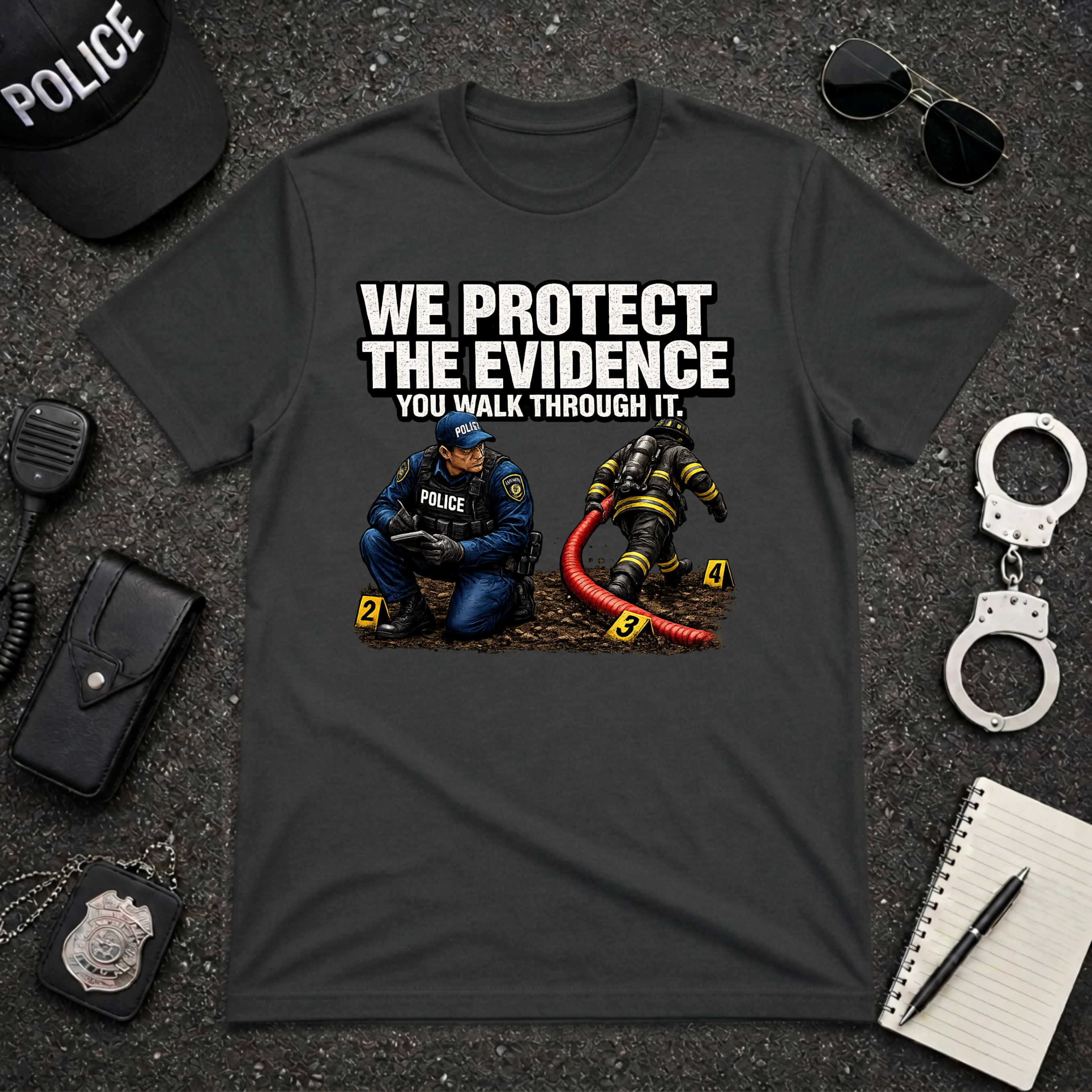We Protect the Evidence You Walk Through It Police Firefighter T-Shirt