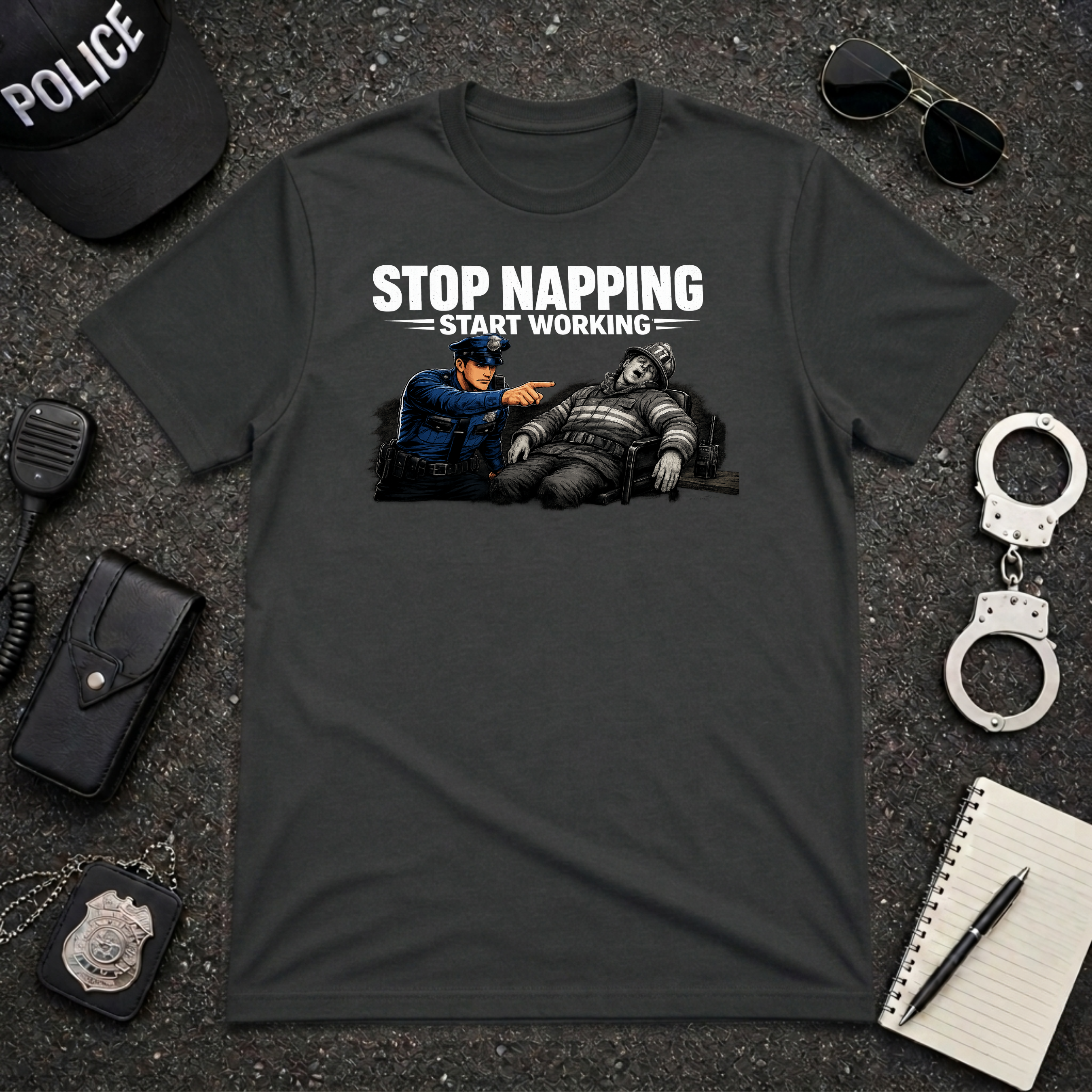 Stop Napping Start Working | Funny Police T-Shirt | Police Gift | First Responder Humor Tee