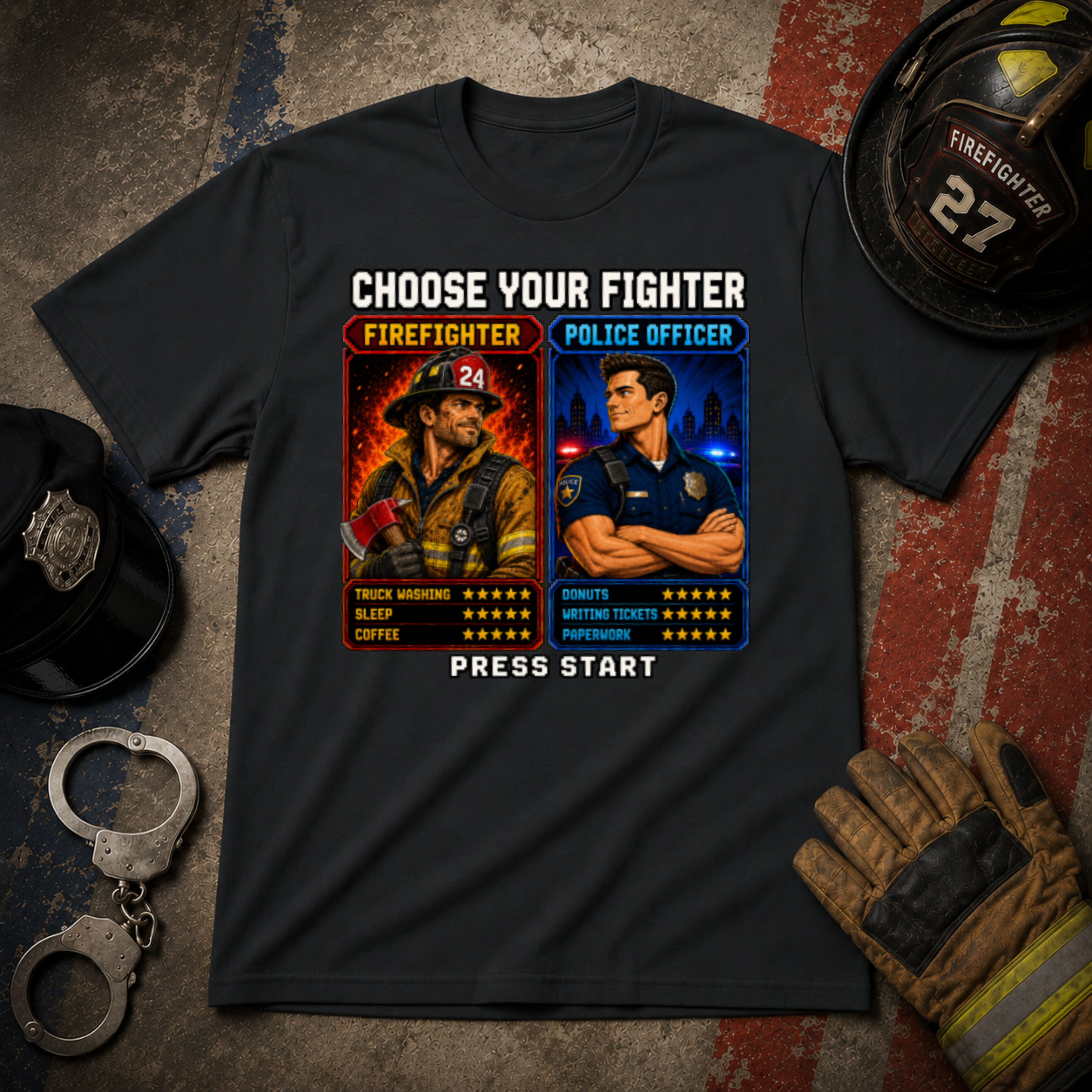 Choose Your Fighter Police vs Firefighter T-Shirt