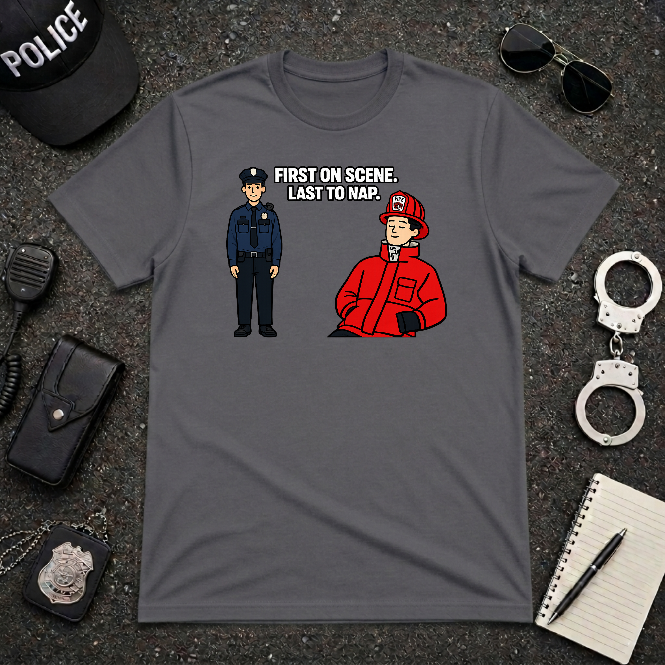 First On Scene Last To Nap | Funny Police Officer Shirt