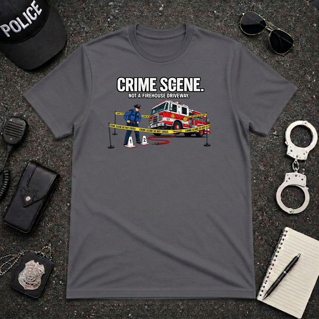 Crime Scene Not A Firehouse Driveway | Funny Police vs Firefighter Shirt