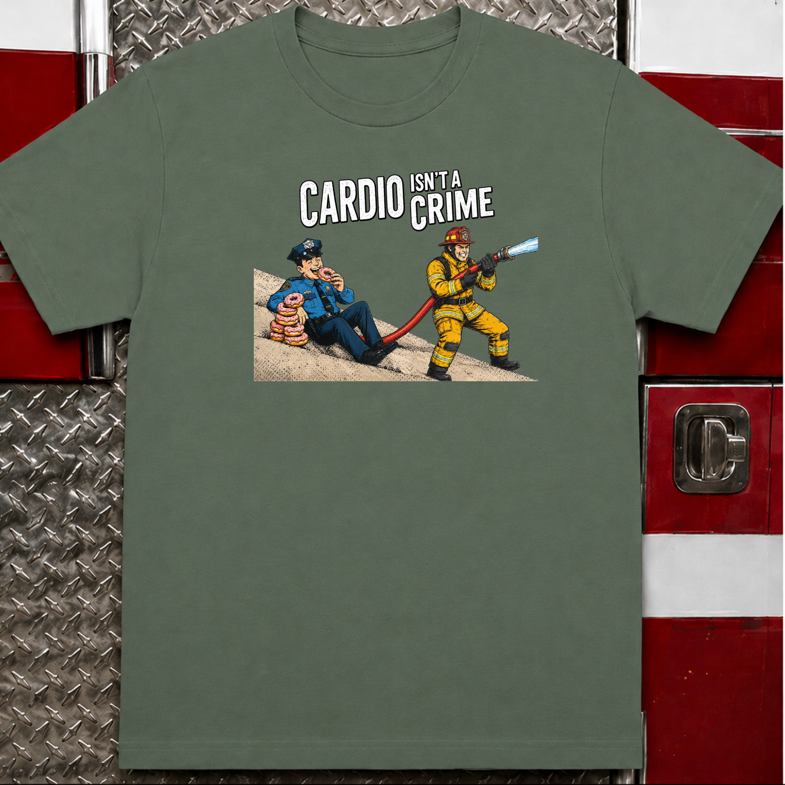 Cardio Isn't A Crime | Firefighter Fitness Humor Shirt