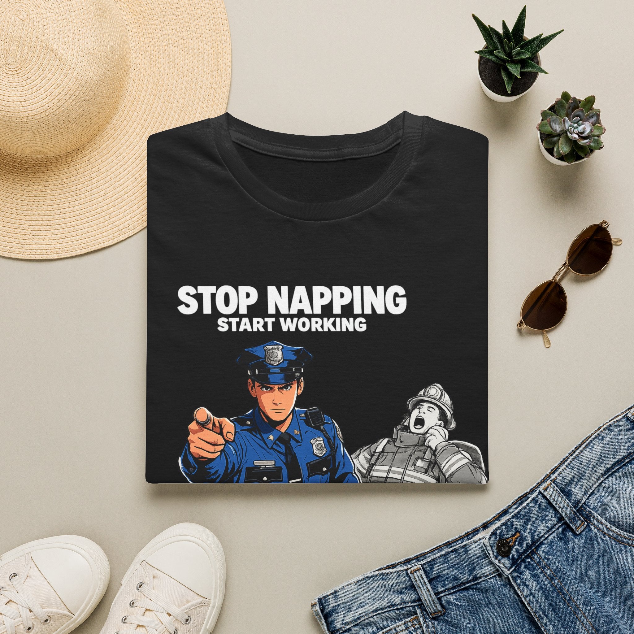 Stop Napping Start Working | Funny Cop vs Firefighter Shirt