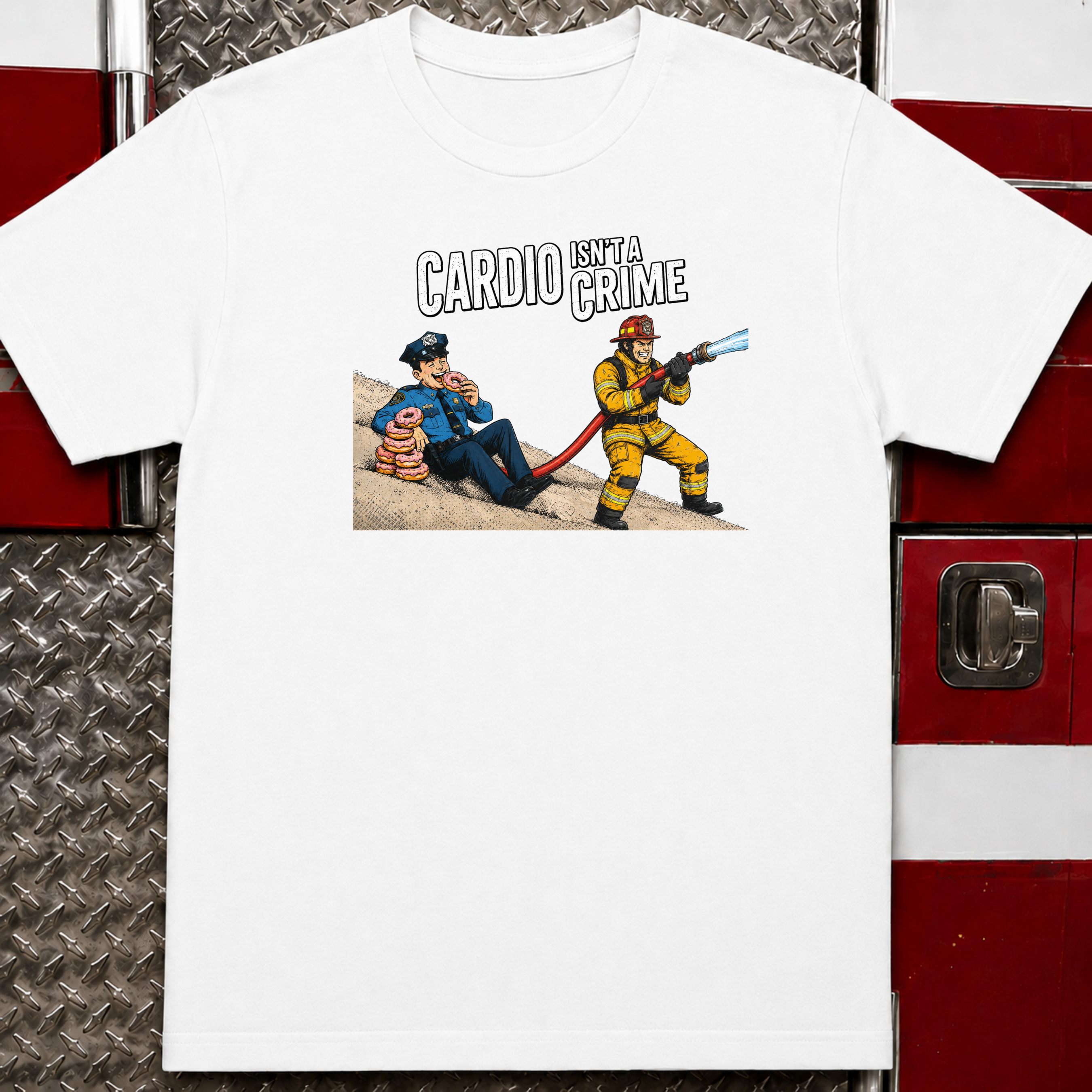 Cardio Isn't A Crime | Firefighter Fitness Humor Shirt