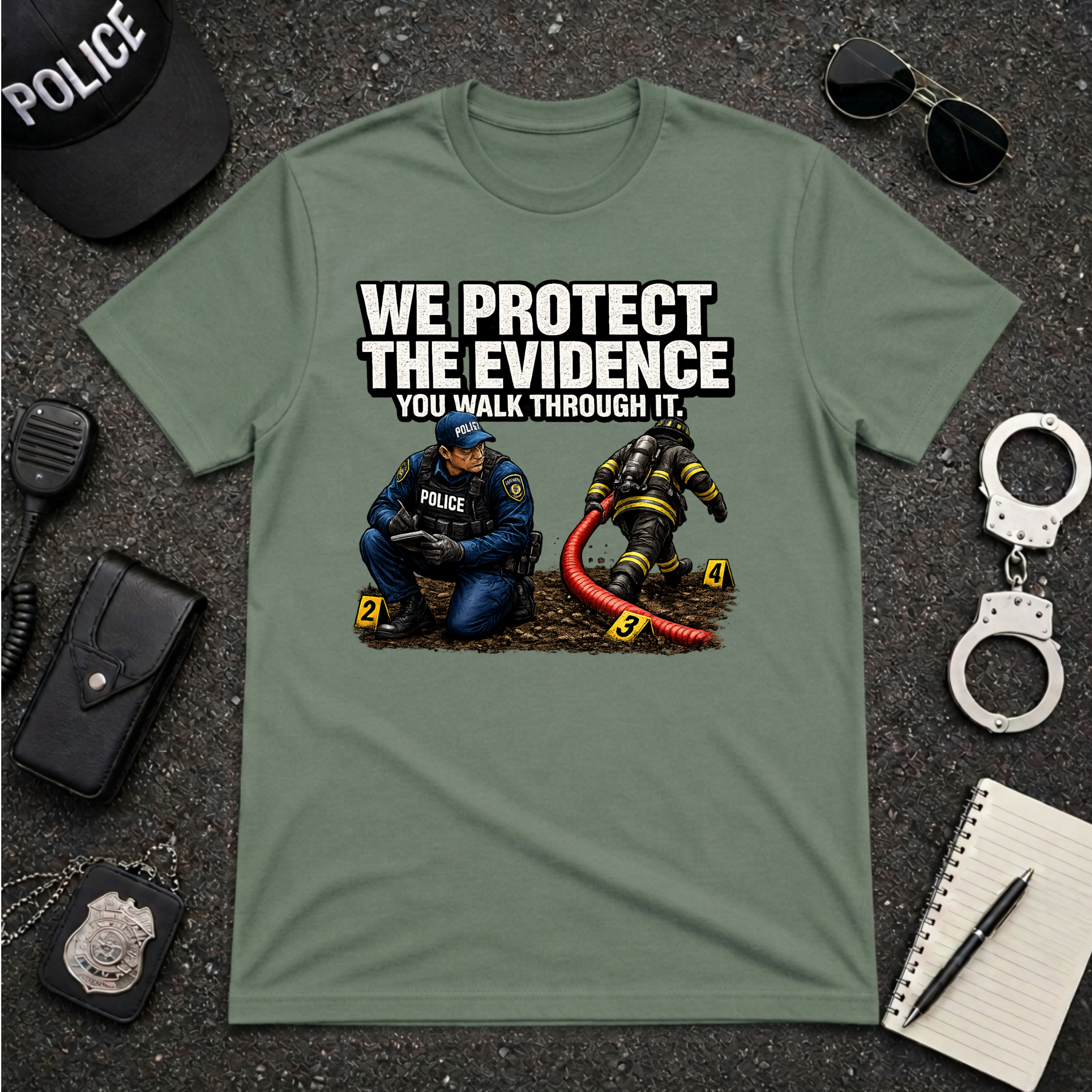 We Protect the Evidence You Walk Through It Police Firefighter T-Shirt