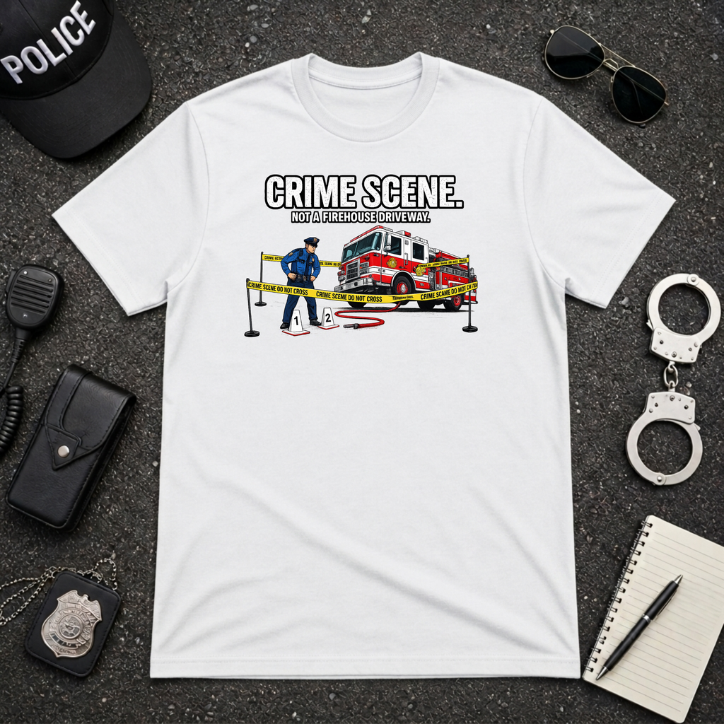 Crime Scene Not A Firehouse Driveway | Funny Police vs Firefighter Shirt