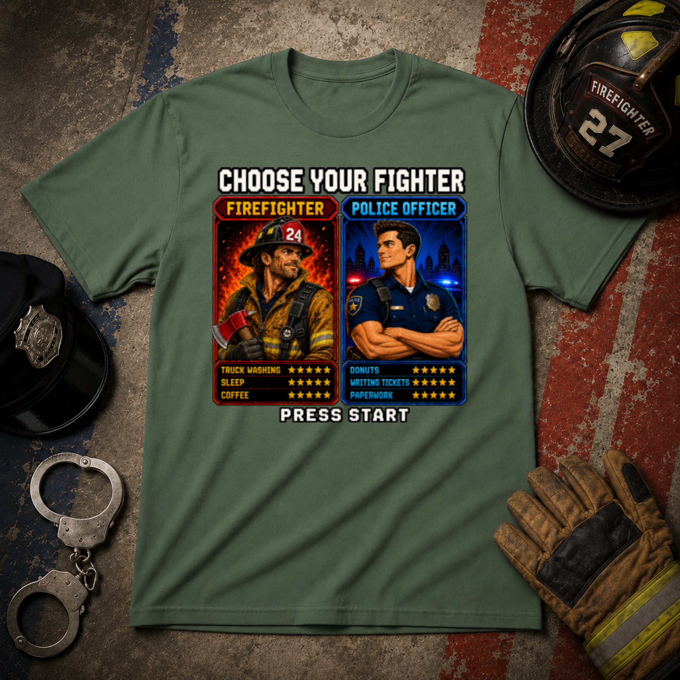 Choose Your Fighter Police vs Firefighter T-Shirt