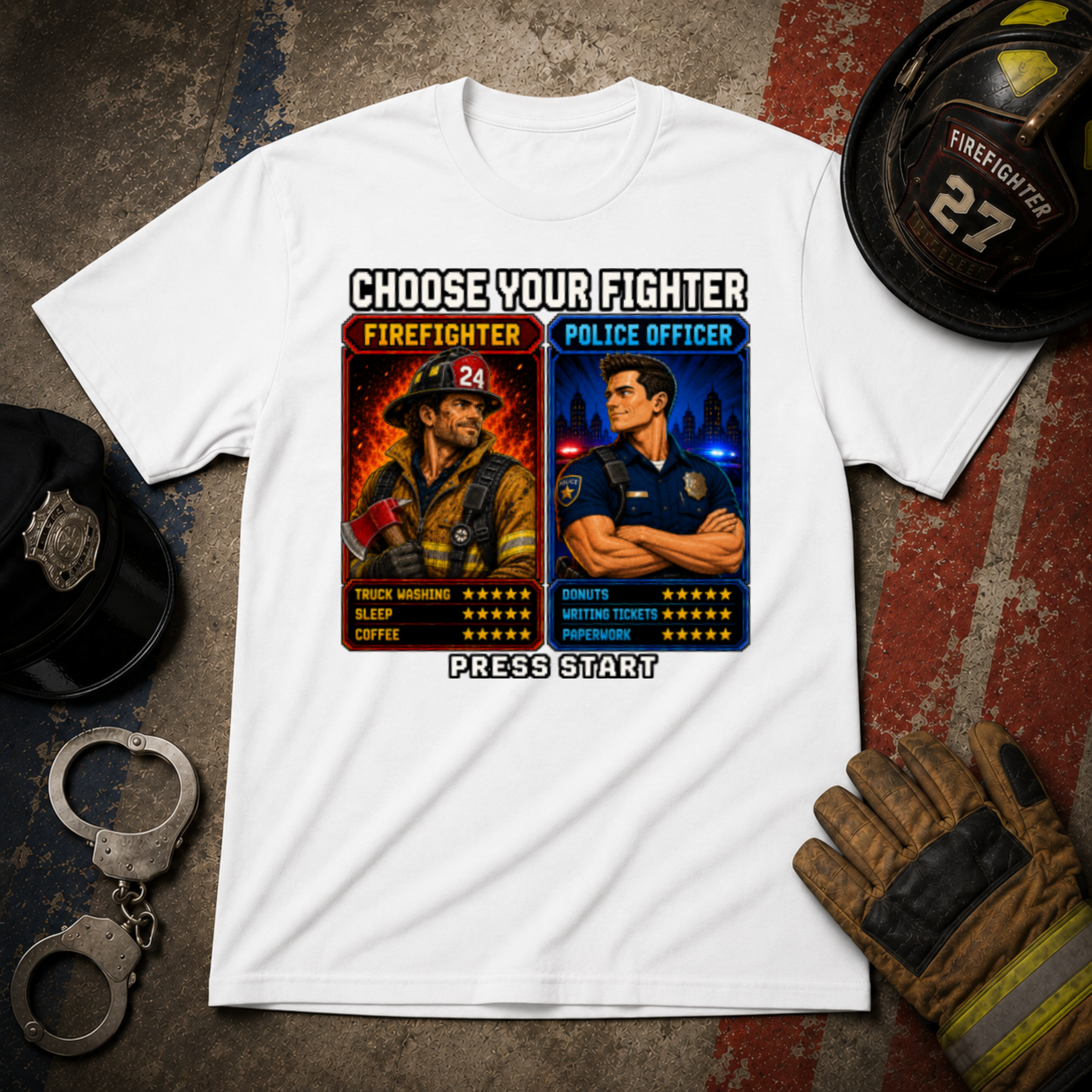 Choose Your Fighter Police vs Firefighter T-Shirt