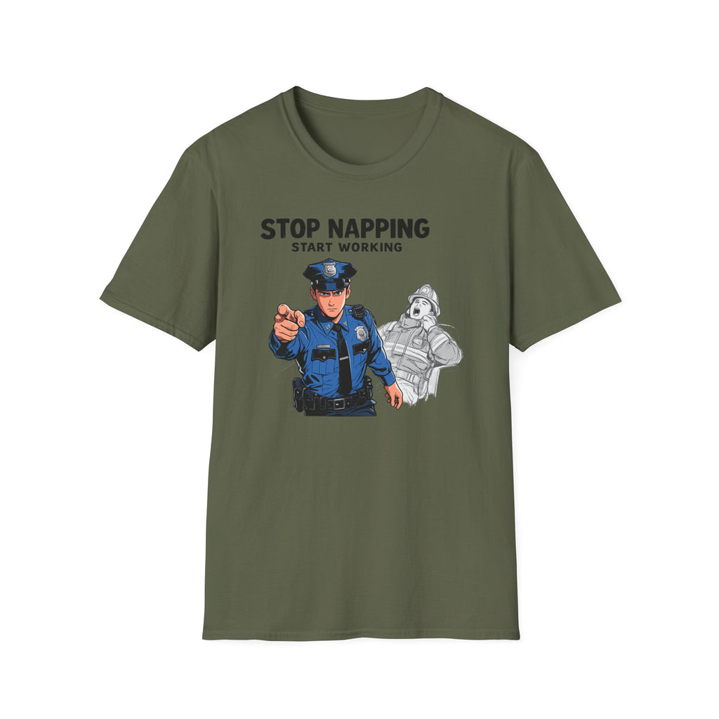 Stop Napping Start Working | Funny Cop vs Firefighter Shirt
