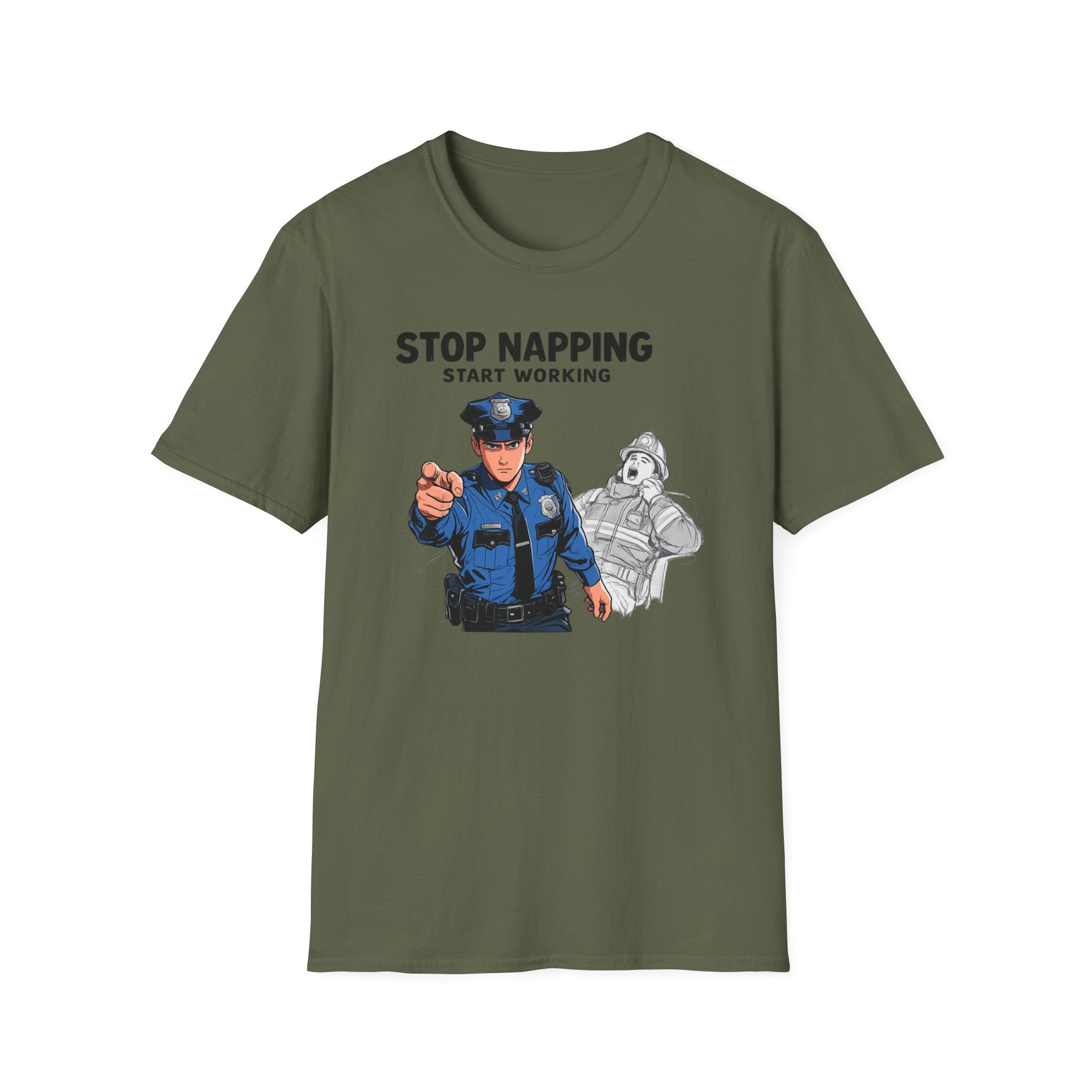 Stop Napping Start Working | Funny Cop vs Firefighter Shirt
