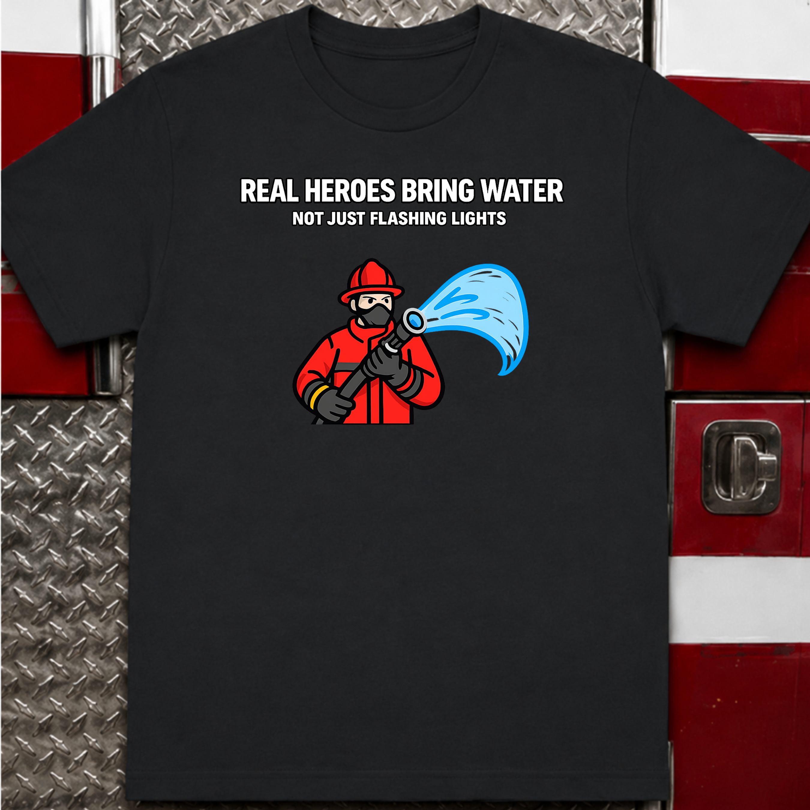 Real Heroes Bring Water Not Just Flashing Lights | Firefighter Humor Shirt