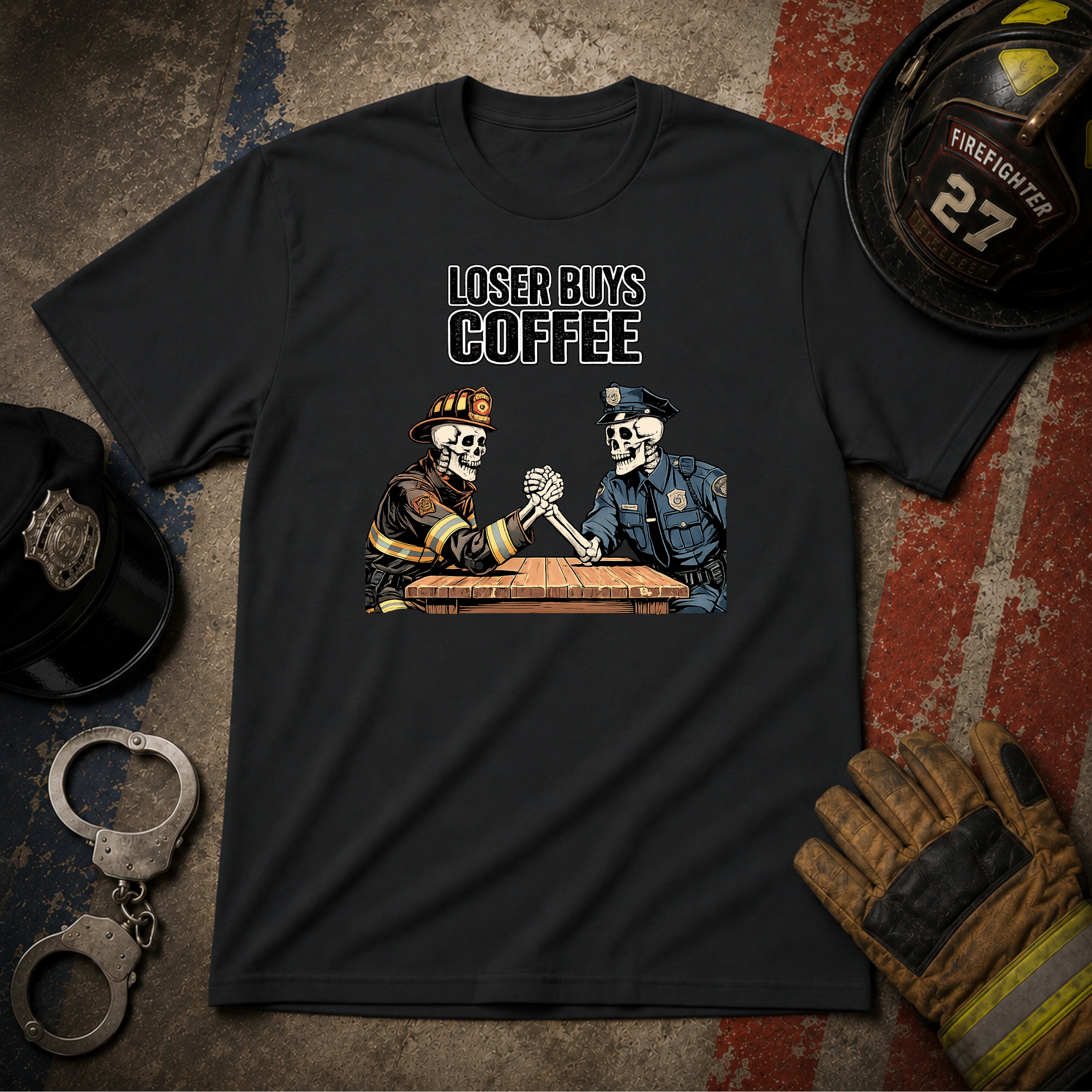 Loser Buys Coffee | Funny Police vs Firefighter Shirt