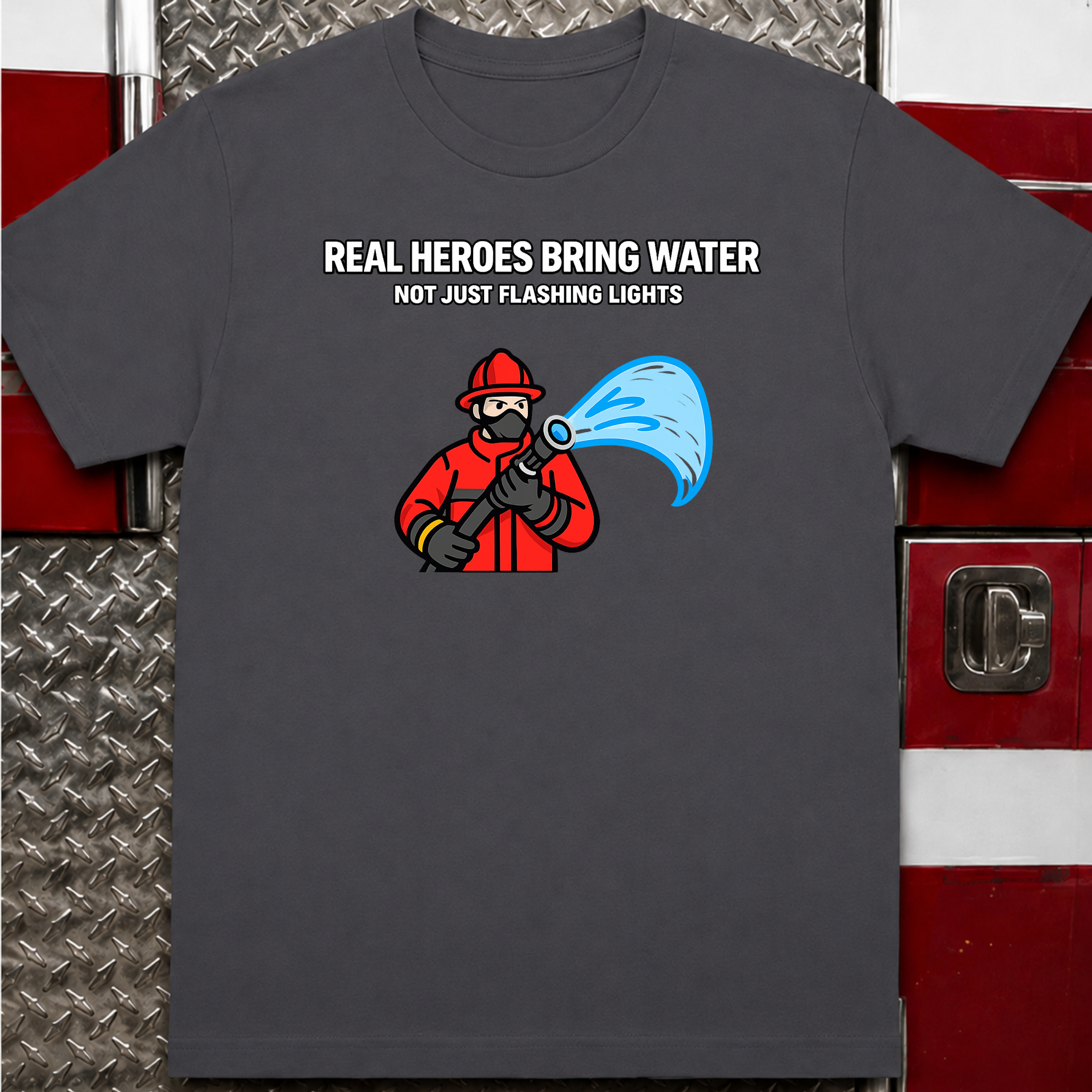 Real Heroes Bring Water Not Just Flashing Lights | Firefighter Humor Shirt