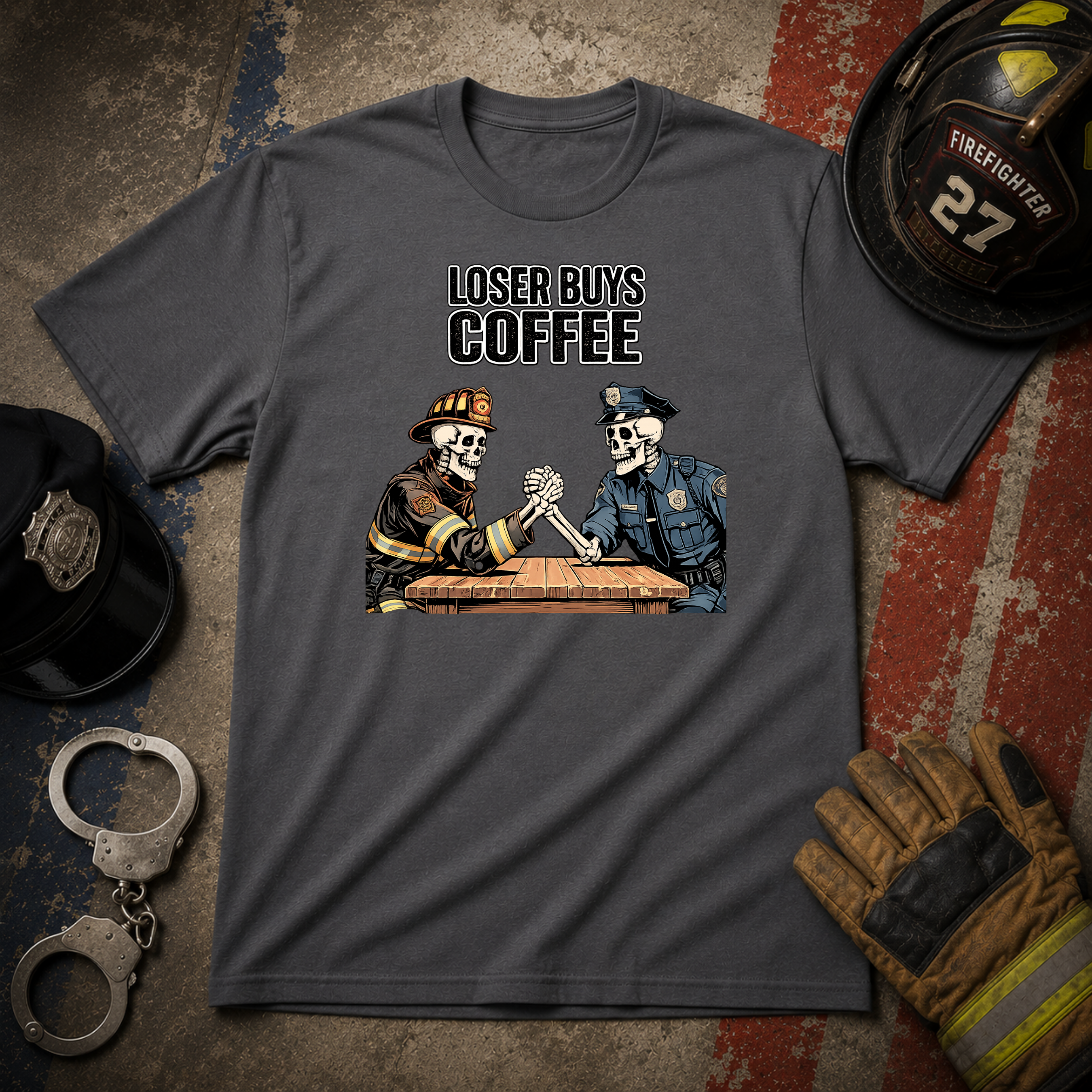 Loser Buys Coffee | Funny Police vs Firefighter Shirt