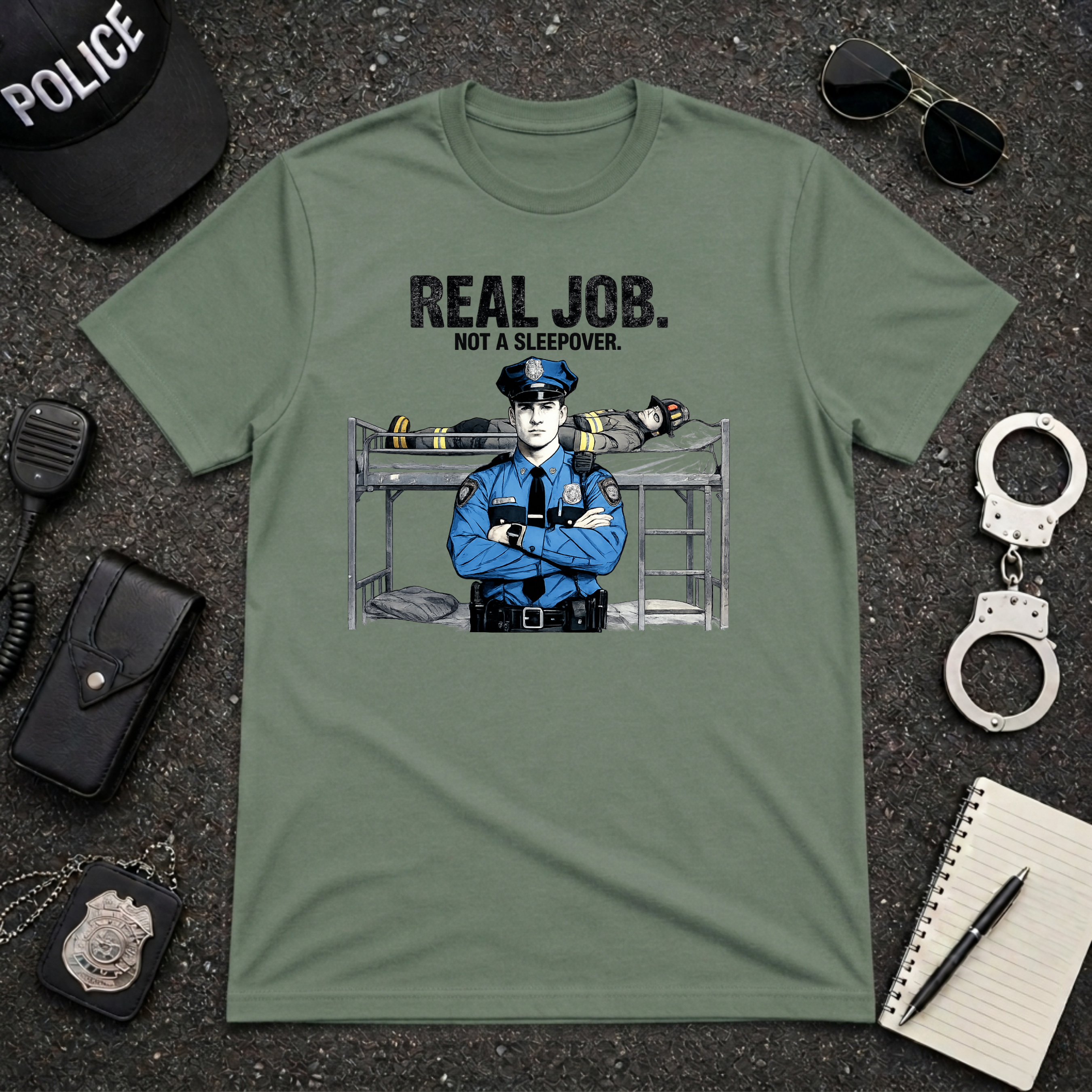 Real Job Not A Sleepover | Funny Police vs Firefighter Shirt