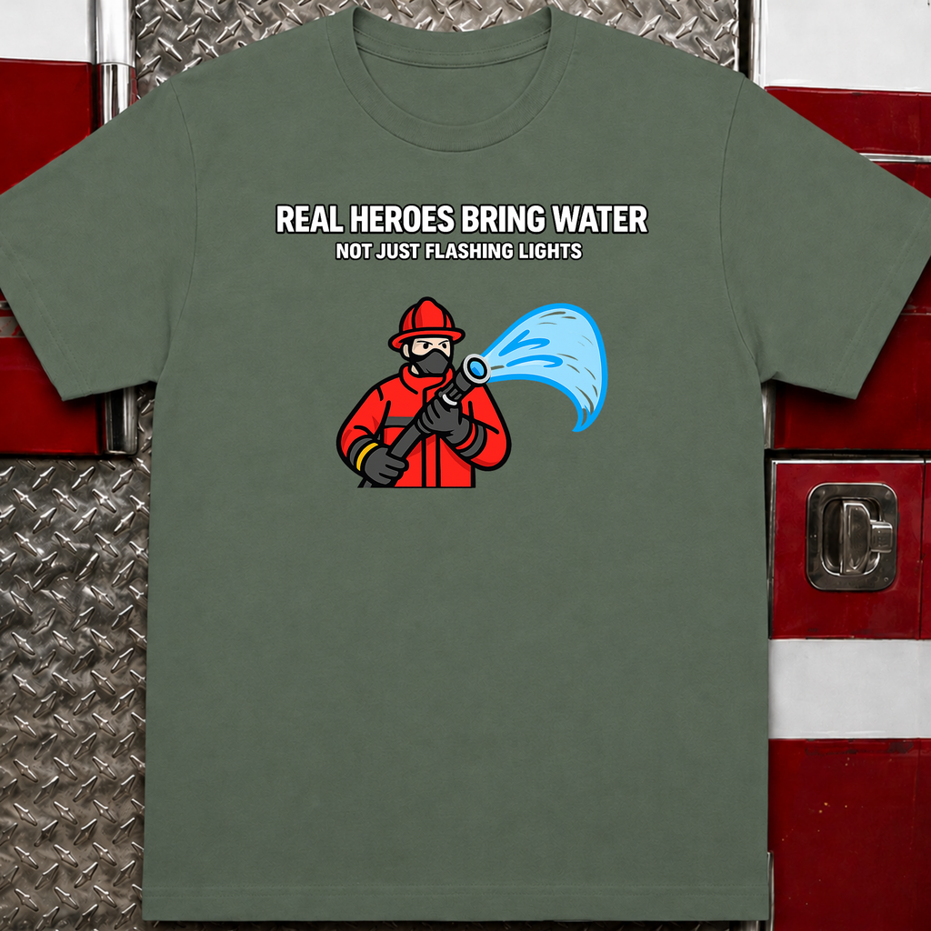 Real Heroes Bring Water Not Just Flashing Lights | Firefighter Humor Shirt