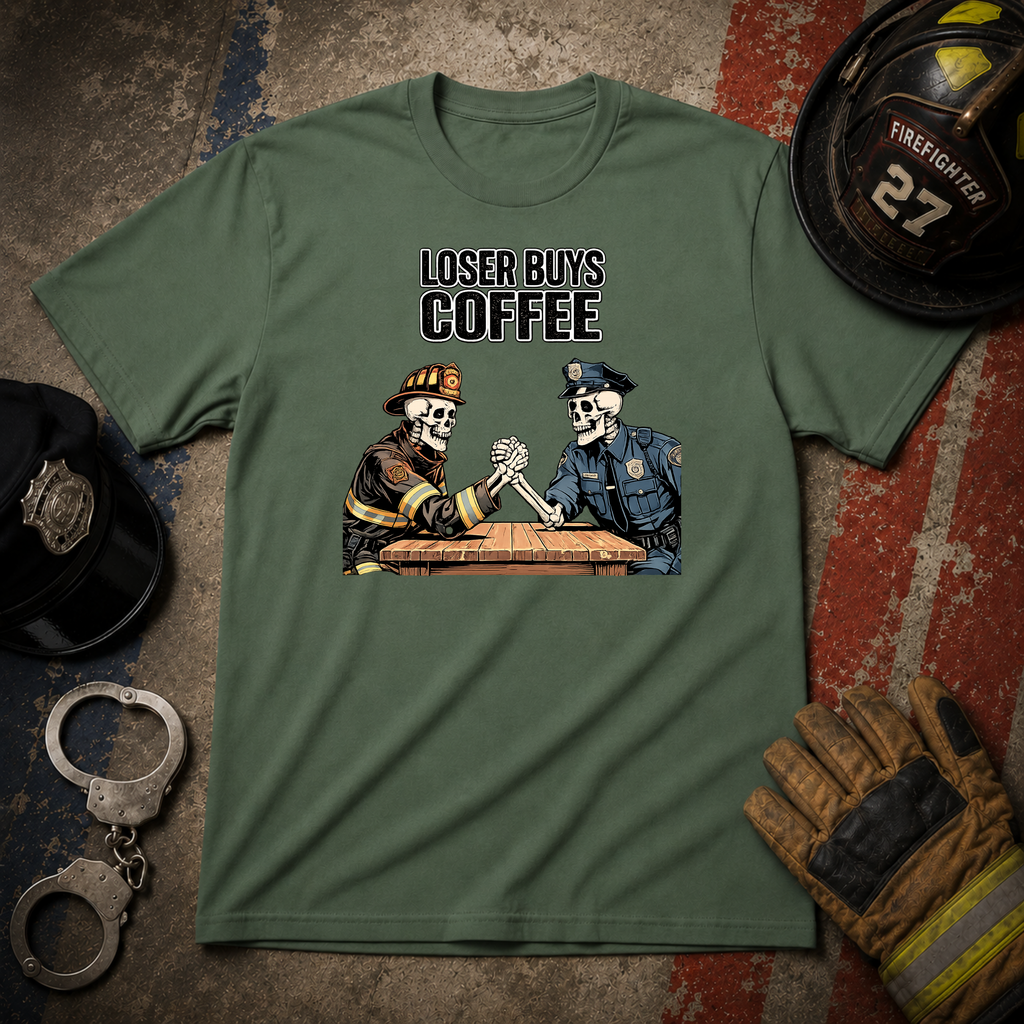 Loser Buys Coffee | Funny Police vs Firefighter Shirt
