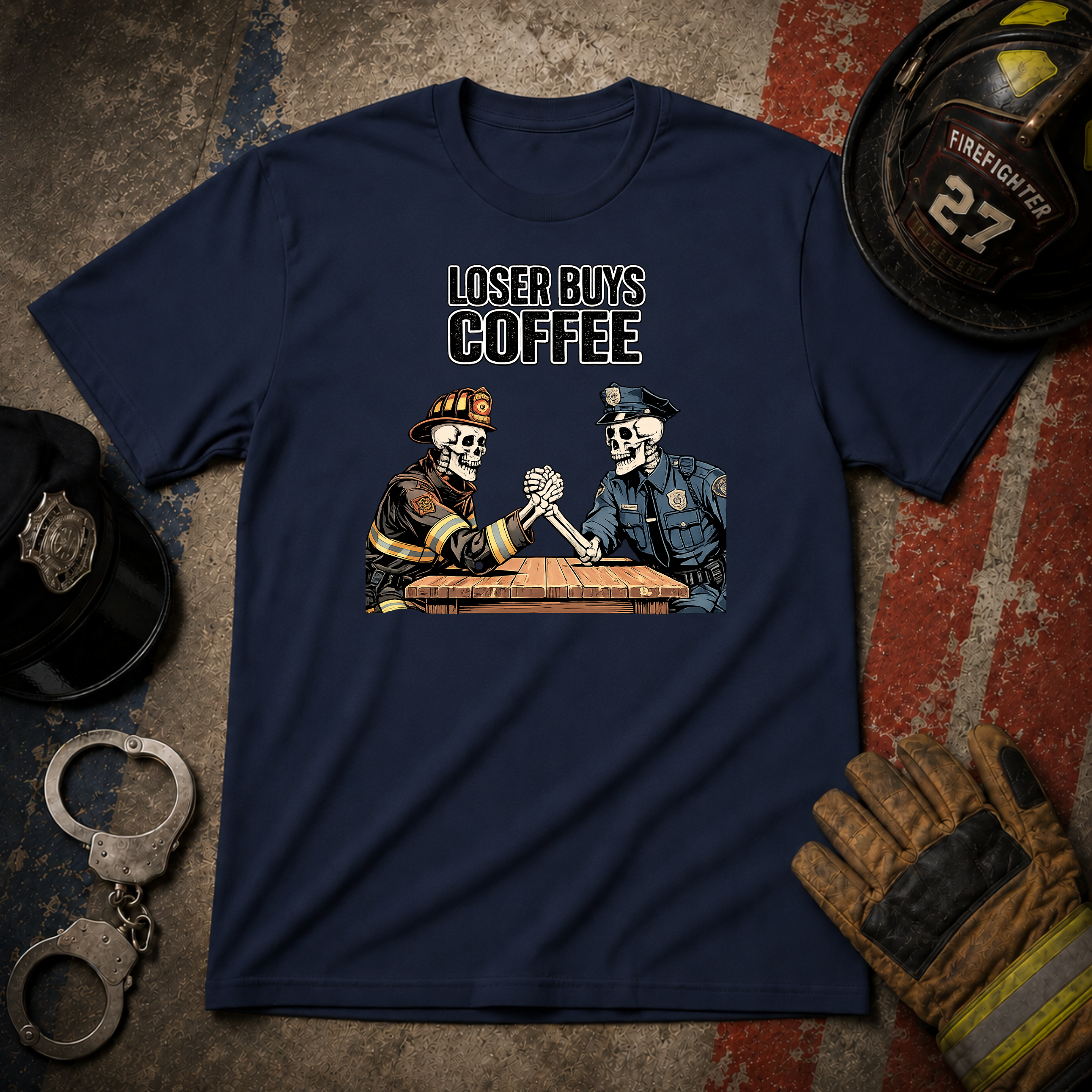 Loser Buys Coffee | Funny Police vs Firefighter Shirt