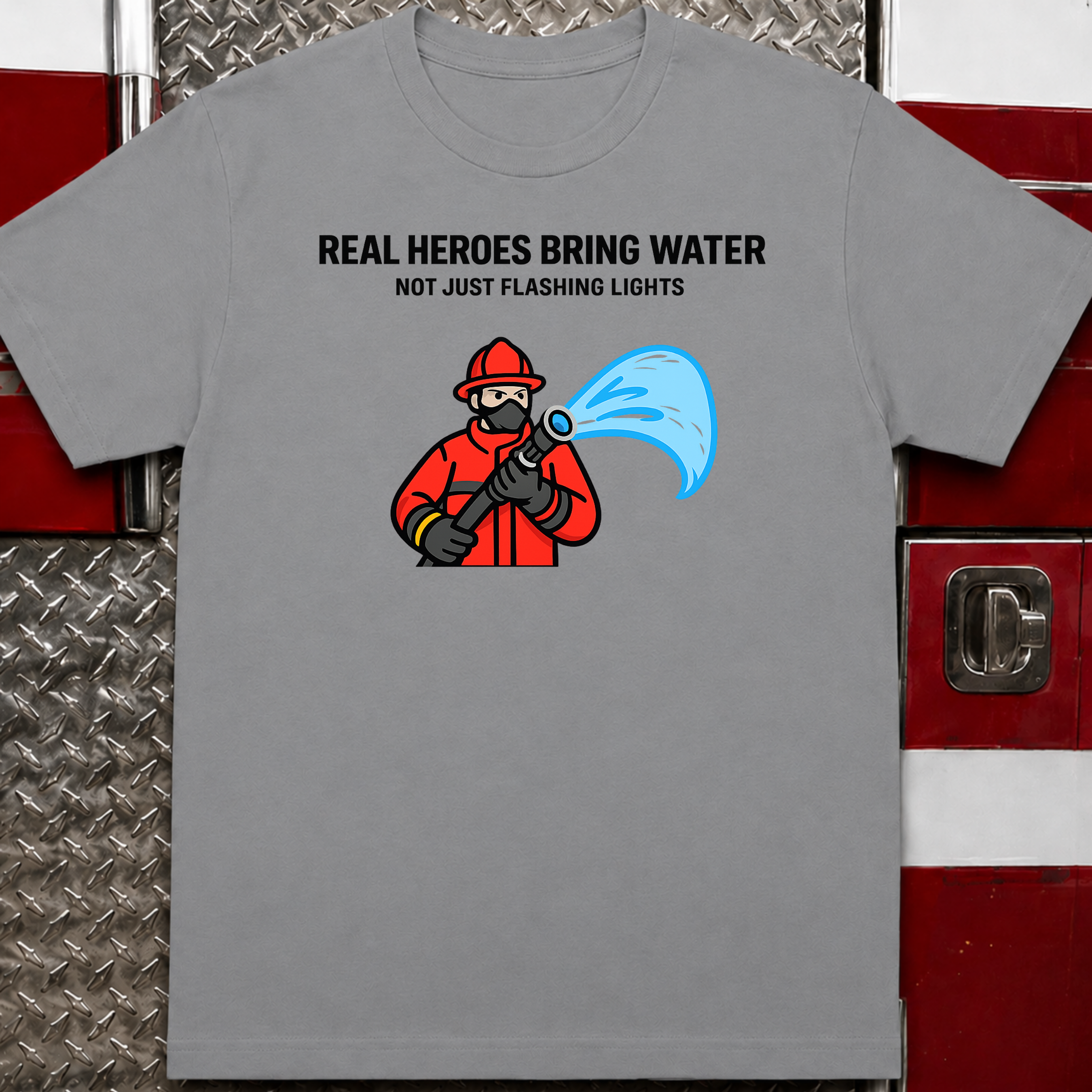 Real Heroes Bring Water Not Just Flashing Lights | Firefighter Humor Shirt