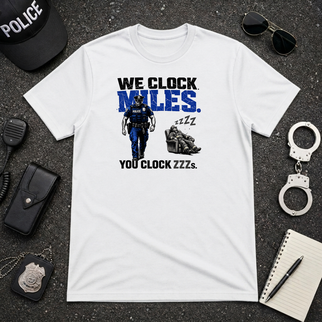 We Clock Miles You Clock Zzzz's | Funny Police vs Firefighter Shirt