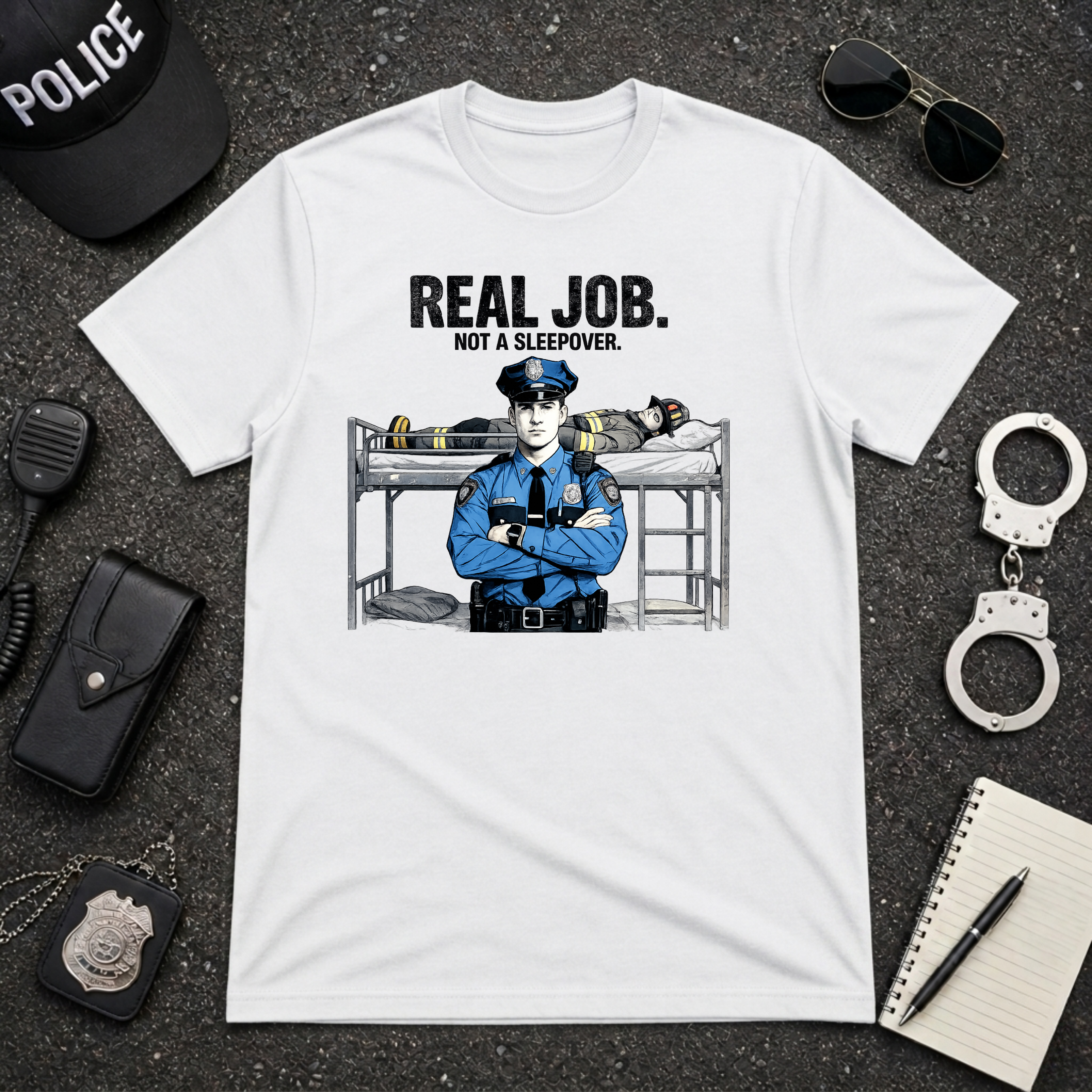 Real Job Not A Sleepover | Funny Police vs Firefighter Shirt