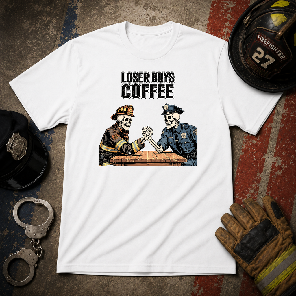 Loser Buys Coffee | Funny Police vs Firefighter Shirt