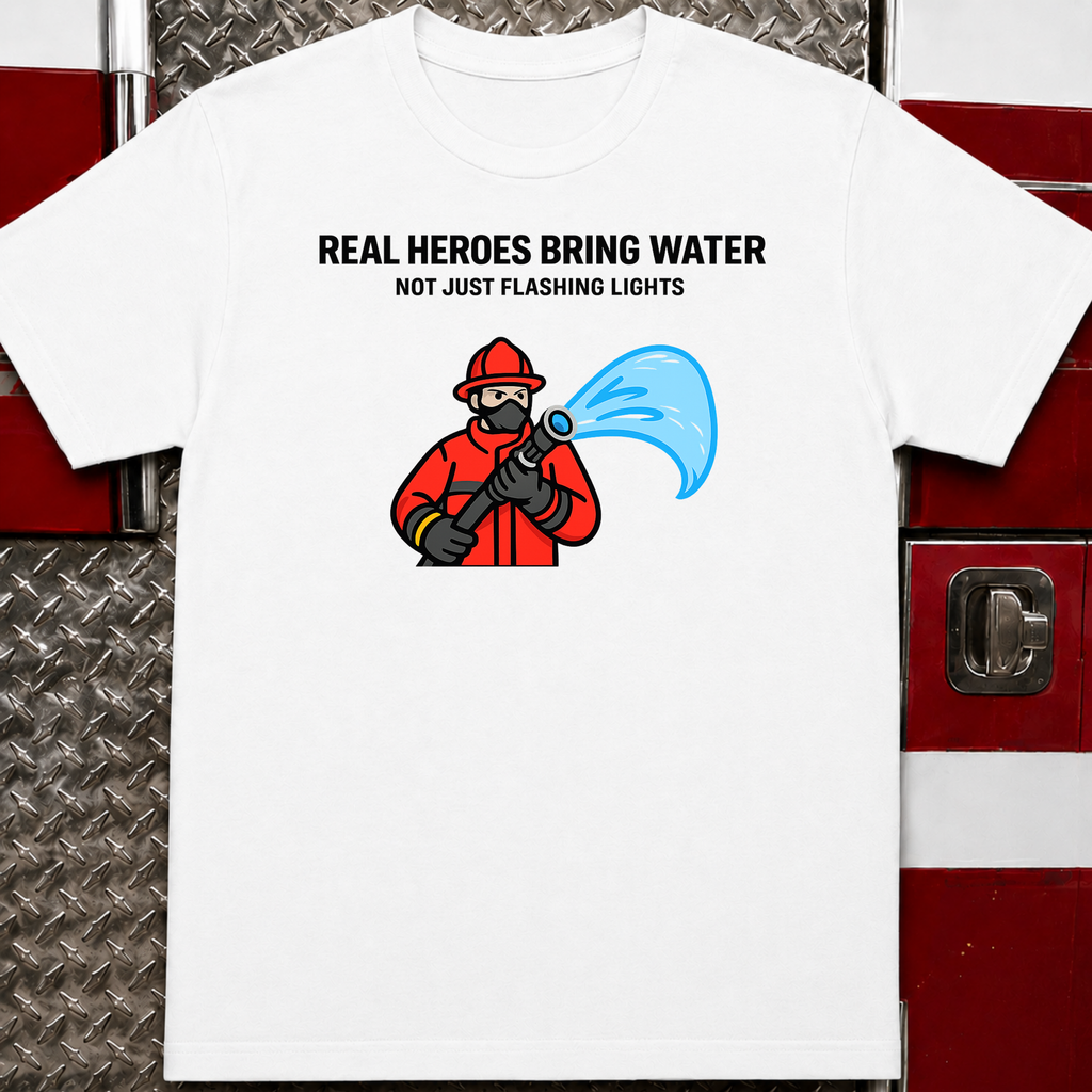 Real Heroes Bring Water Not Just Flashing Lights | Firefighter Humor Shirt